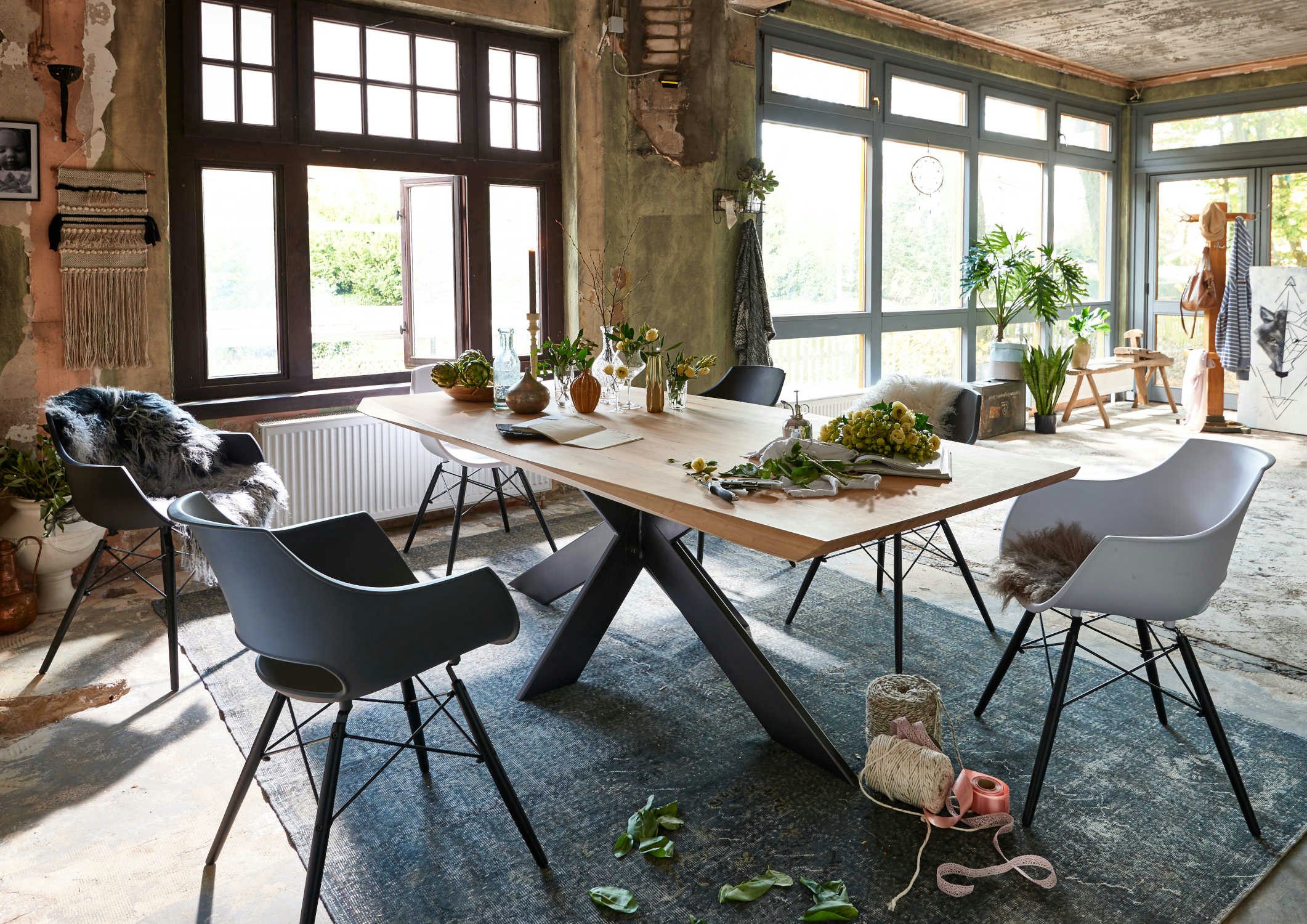 Bodahl Esstisch Extreme, Breite 180-26 cm, Tiefe 95-110 cm, Wildeiche Bianco