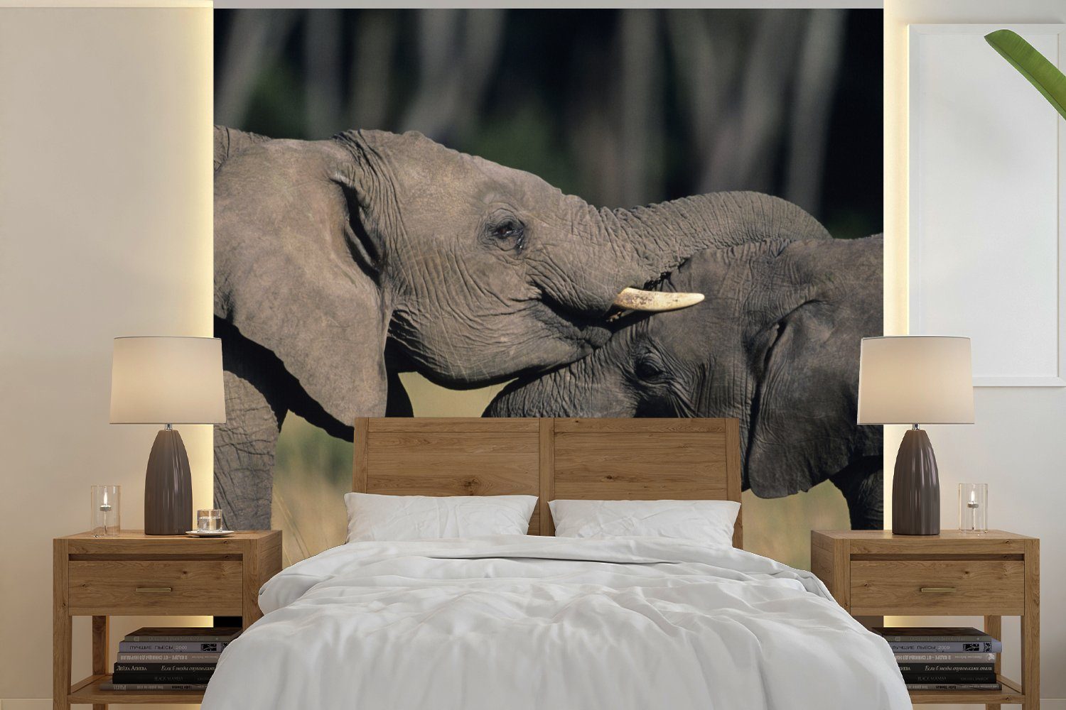 MuchoWow Fototapete Elefant - Tiere - Grau - Natur, Matt, bedruckt, (4 St), Vliestapete für Wohnzimmer Schlafzimmer Küche, Fototapete