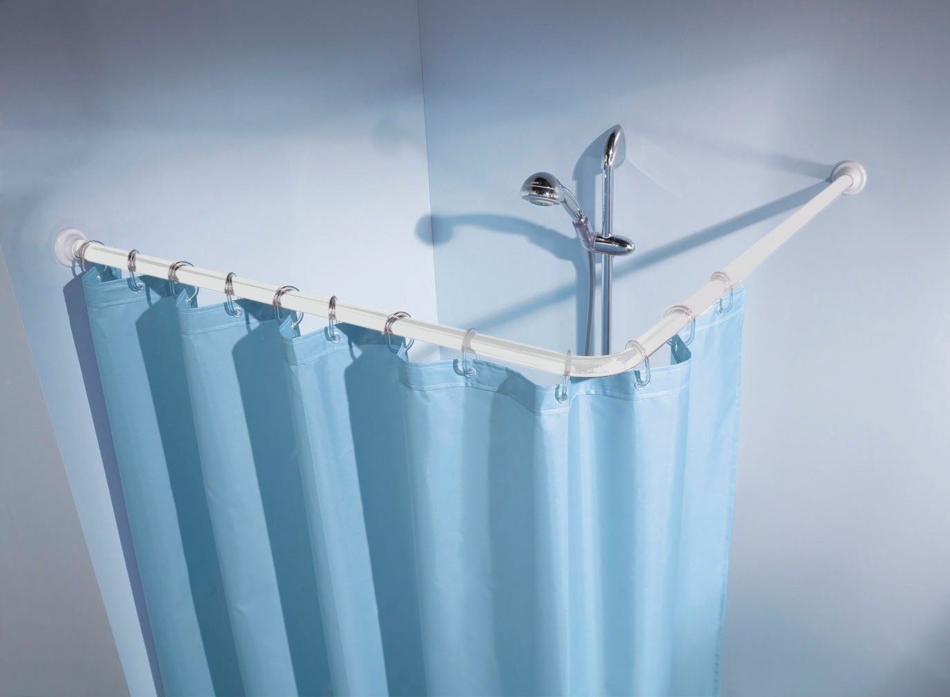 Kleine Wolke Winkelstange Duschvorhangstange, Ø 25 mm, kürzbar, mit Bohren, Aluminium, Kunststoff, für Duschvorhänge, Länge 90 cm