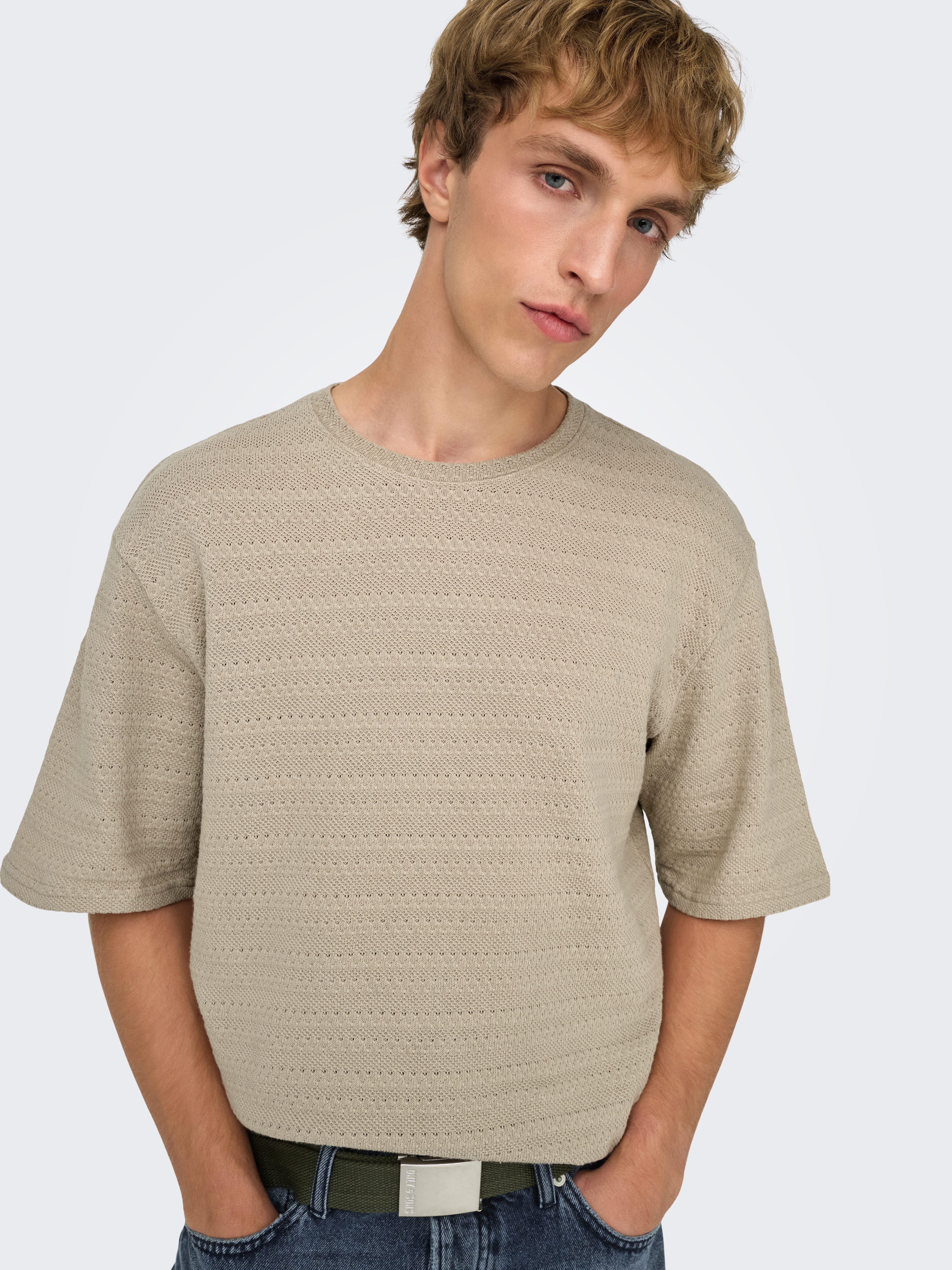 ONLY & SONS Rundhalspullover ONSGIVO REG 12 SS CREW KNIT NOOS Baumwolle, kurzer Arm, normal geschnitten