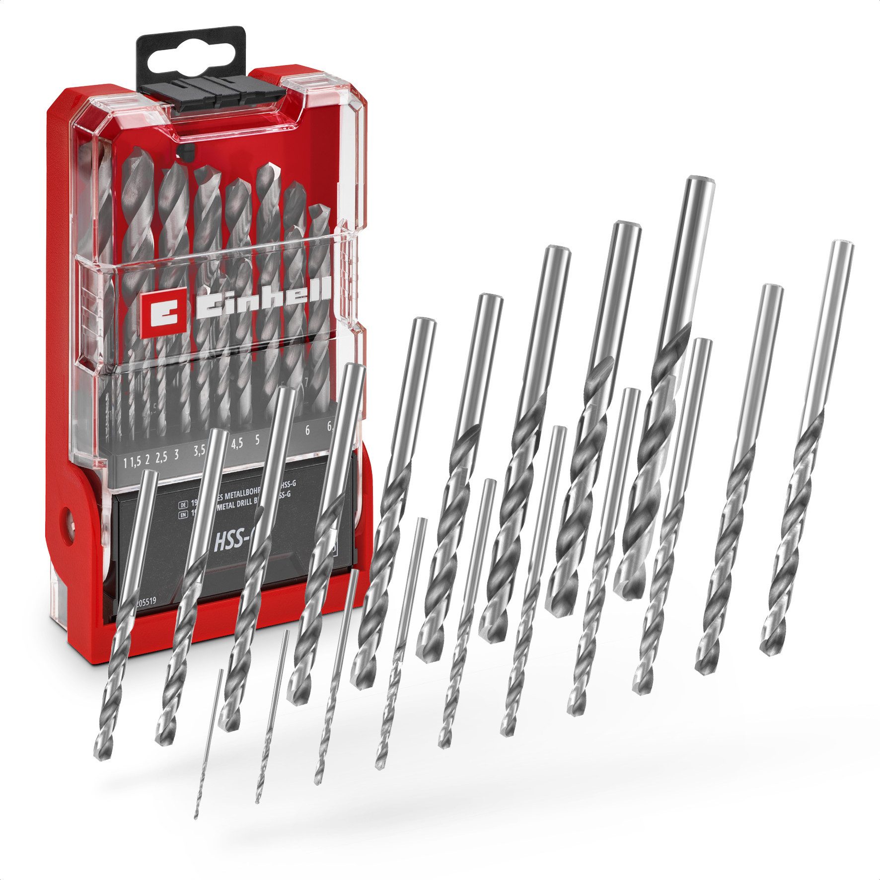 Einhell Bohrer- und Bit-Set Original Einhell 19-tlg. HSS-G Metallbohrer-Set (HSS 4241 Stahl, hochg, (19x HSS-G Metallbohrer (1 / 1,5 / 2 / 2,5 / 3 / 3,5 / 4 / 4,5 / 5 / 5,5 / 6 / 6,5 / 7 / 7,5 / 8 / 8,5 / 9 / 9,5 / 10 mm), 1x Aufbewahrungskassette (15,0 x 8,7 x 3,5 cm), 19-tlg), Original Einhell 19-tlg. HSS-G Metallbohrer-Set (HSS 4241 Stahl, hochg
