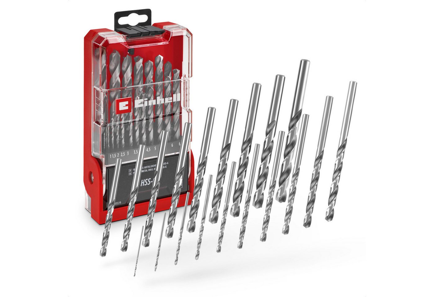 Einhell Bohrer- und Bit-Set Original Einhell 19-tlg. HSS-G Metallbohrer-Set (HSS 4241 Stahl, hochg, (19x HSS-G Metallbohrer (1 / 1,5 / 2 / 2,5 / 3 / 3,5 / 4 / 4,5 / 5 / 5,5 / 6 / 6,5 / 7 / 7,5 / 8 / 8,5 / 9 / 9,5 / 10 mm), 1x Aufbewahrungskassette (15,0 x 8,7 x 3,5 cm), 19-tlg), Original Einhell 19-tlg. HSS-G Metallbohrer-Set (HSS 4241 Stahl, hochg