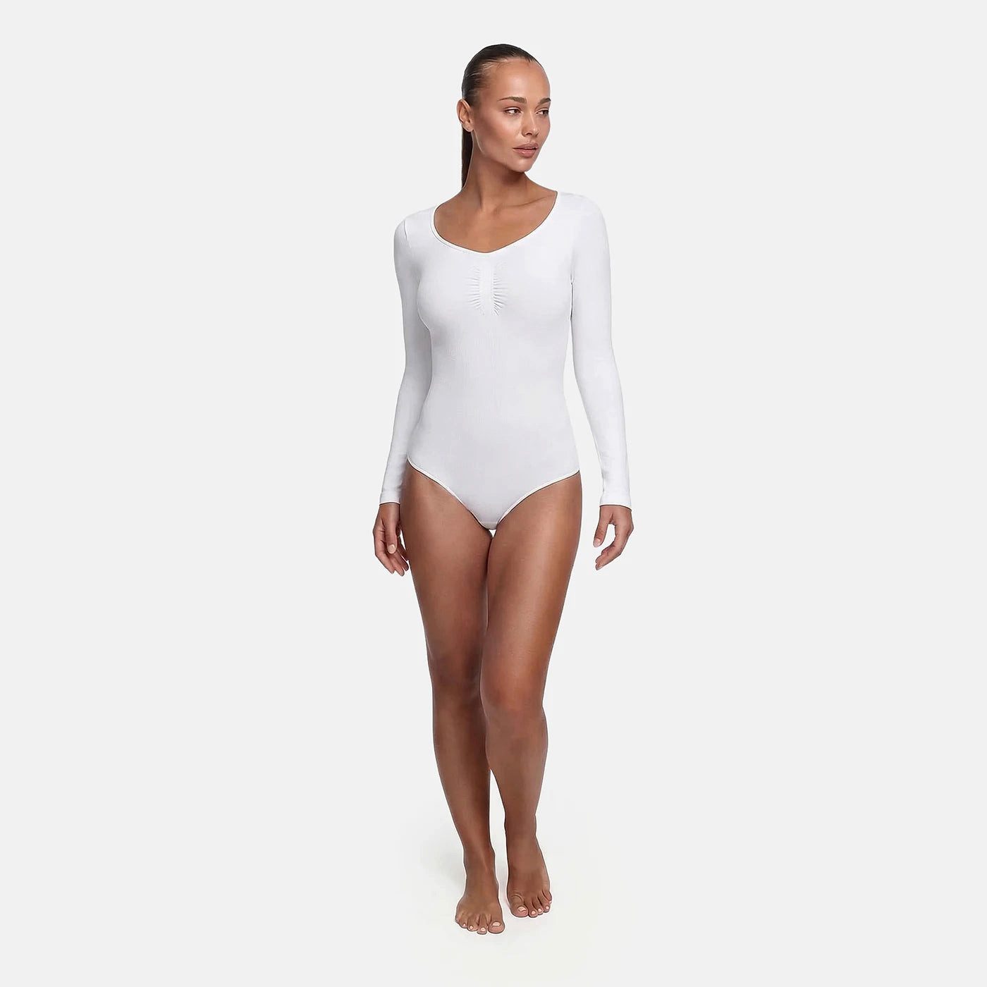 cfab Shaping-Body Bodysuit Sculpting Shapewear Longsleeve mit String-Weiß-5XL (1-tlg)