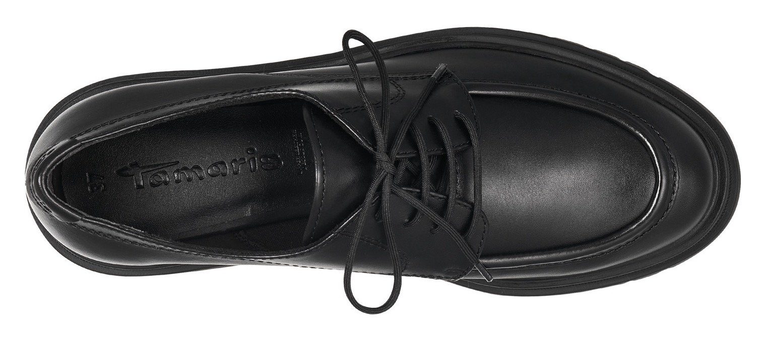 schlichten Tamaris LEATHER BLACK Schnürschuh Design im