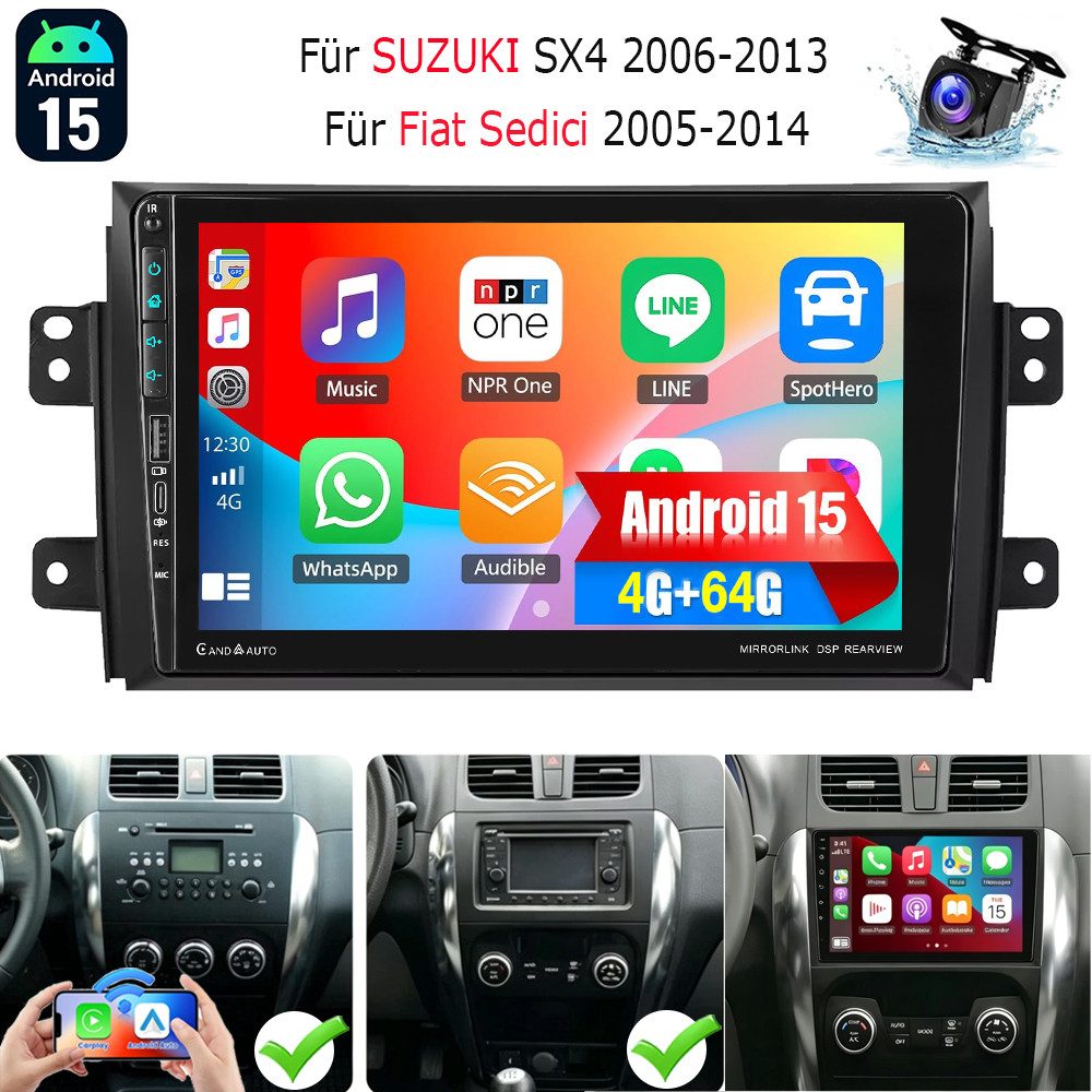 Für Suzuki SX4 2006-13 Fiat Sedici Android 15 Carplay GPS Navi Mit USB Autoradio