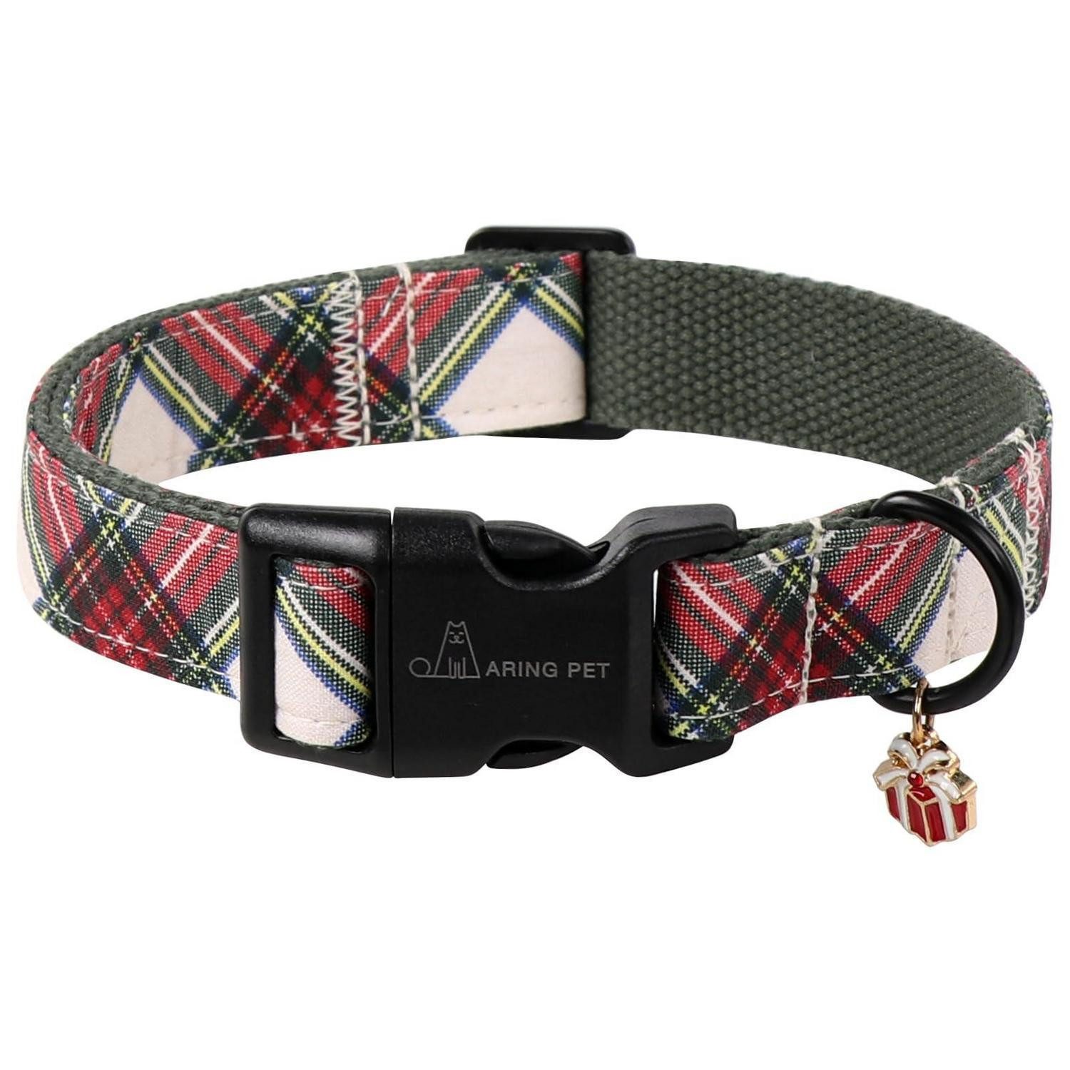 LuxusKollektion Hunde-Halsband Hundehalsband kariert rot/grün M