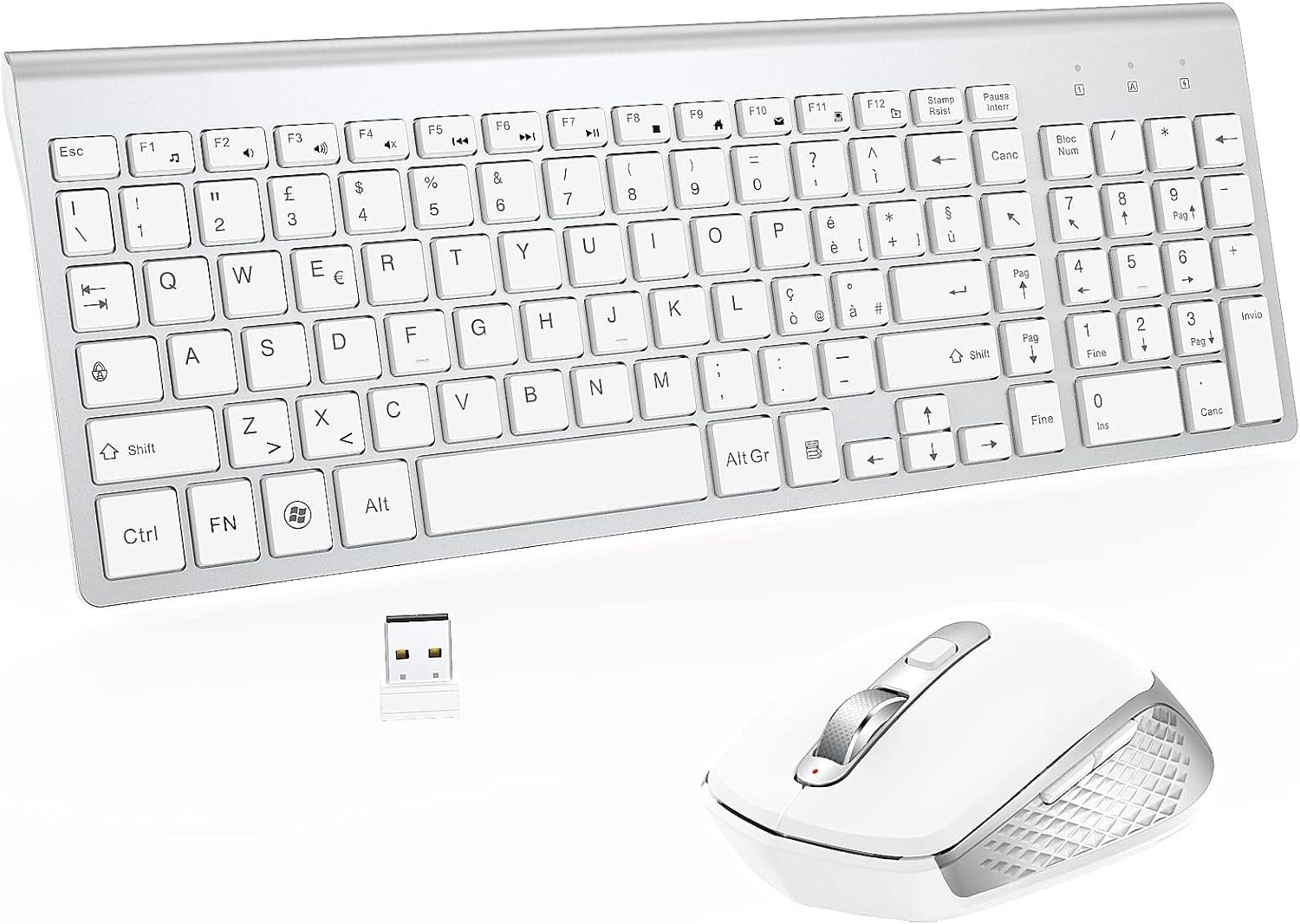 GALENMORO kabellos italienische QWERTY USB, ergonomisch, kompakt, Tastatur- und Maus-Set, mit Number Pad, kabellose Tastatur, geräuschlos, für Windows PC