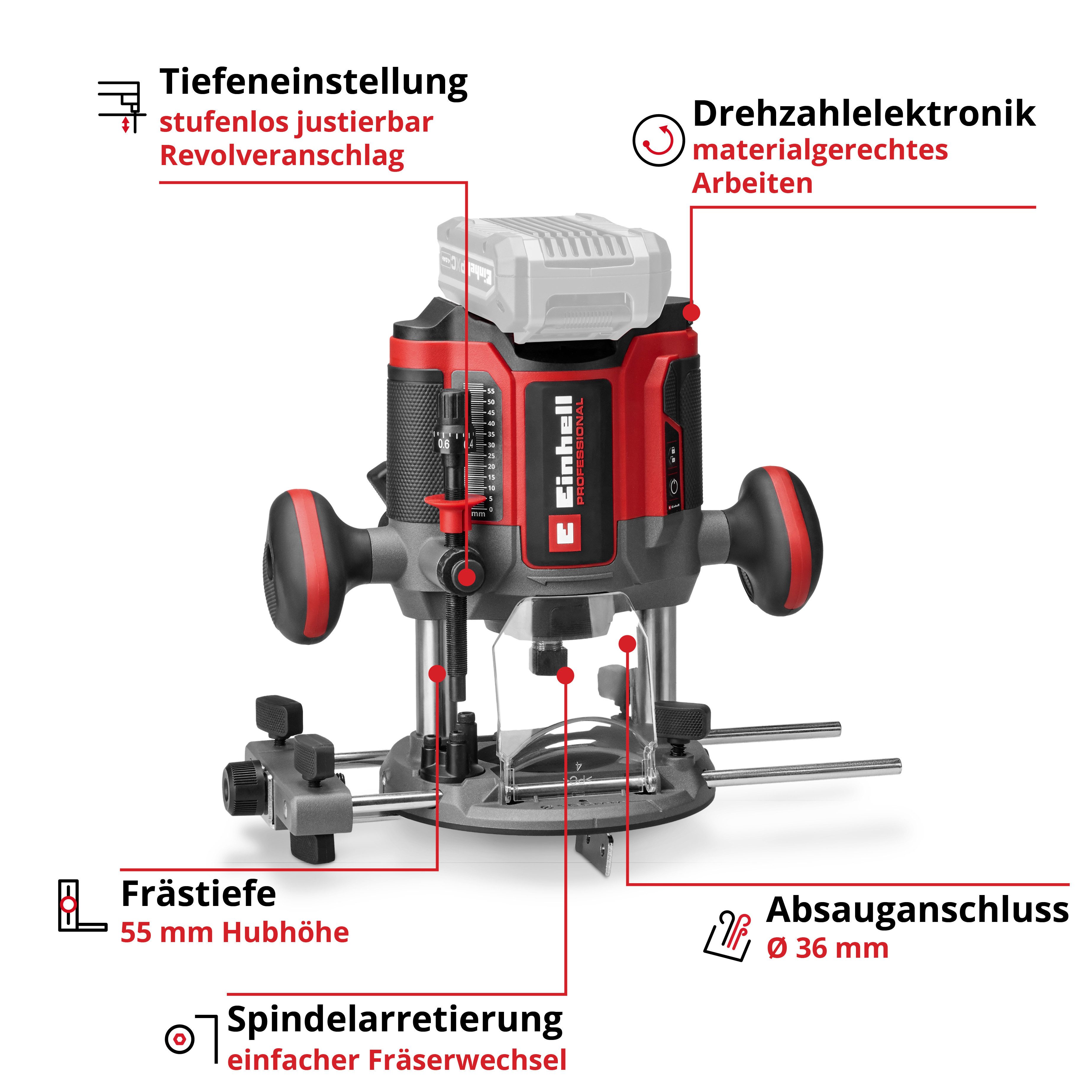Einhell Oberfräse Professional TP-RO 18/55 Li BL - Solo, ohne Akku und Ladegerät