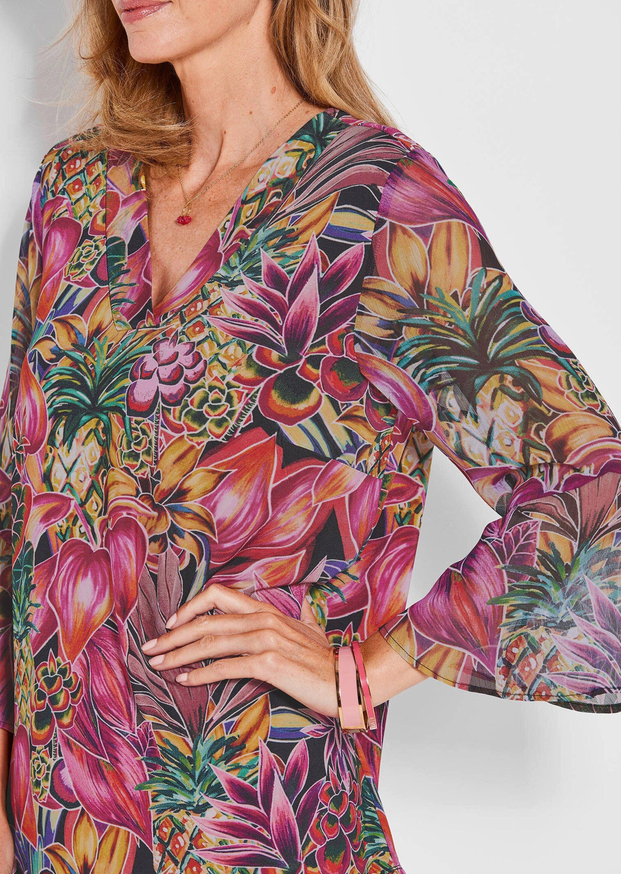 GOLDNER Schlupfbluse Bunte Tunika mit floralem Print Halbarmshirt, floral, weiter Schnitt, kaschierend, Viskose-Qualität – Bild 5 von 5