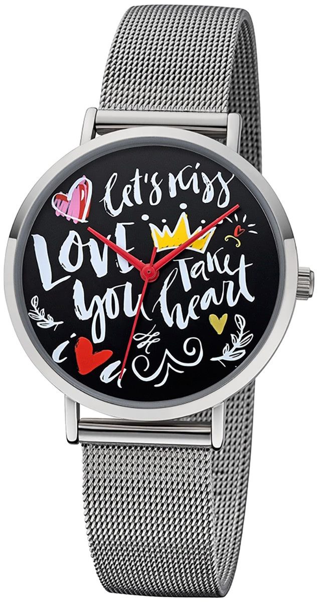 Regent Quarzuhr Regent Damen Uhr Scribble Look BA-516, (Analoguhr), Damen Armbanduhr rund, mittel (ca. 35mm), Metallarmband