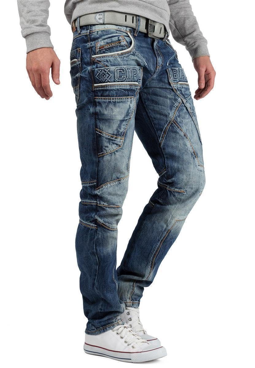 Cipo & Baxx Regular-fit-Jeans Herren Hose BA-CD391 (1-tlg) Aufwendiges Design