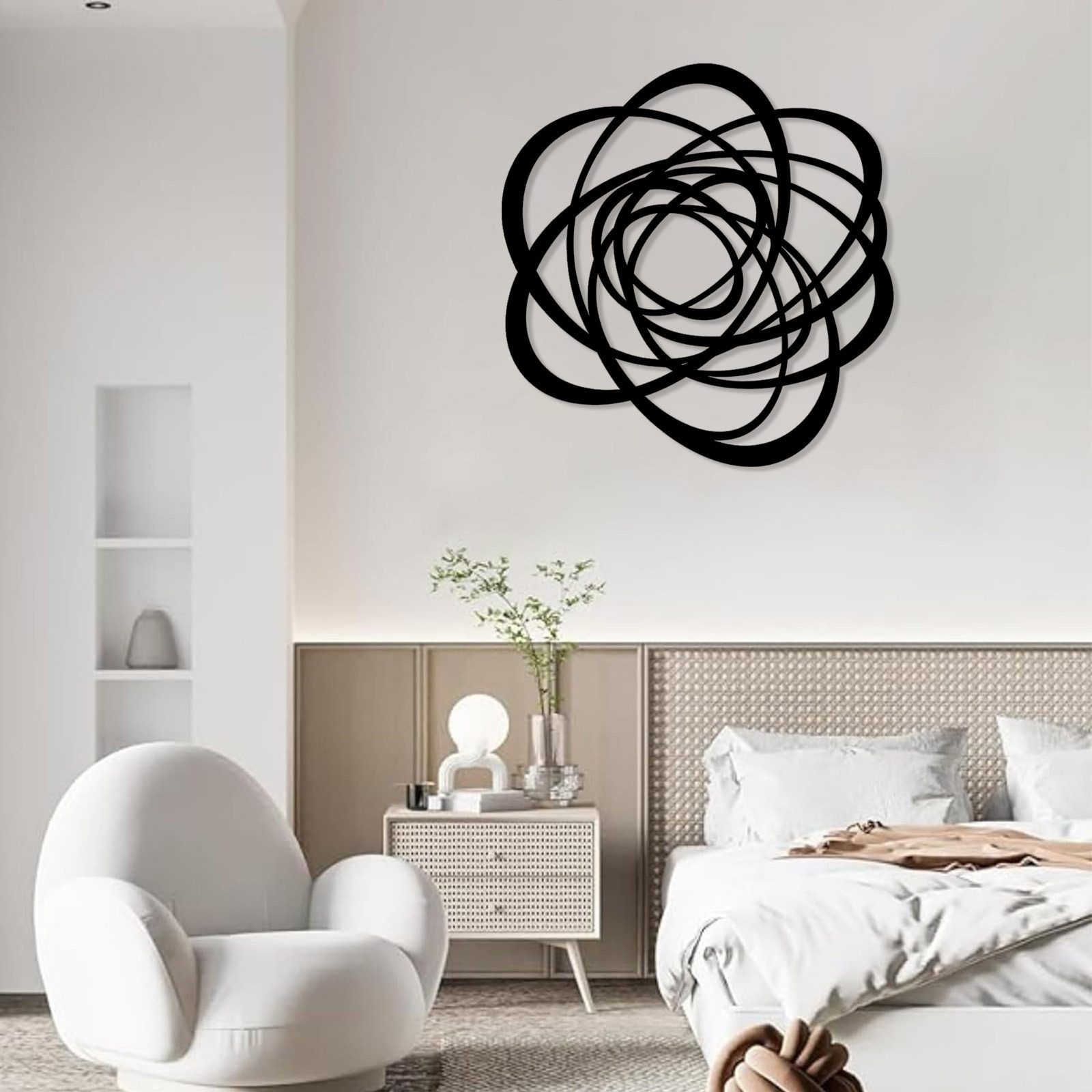 Jumpeak Wanddekoobjekt Abstrakte Blumenwanddekoration,moderner Stil, Linienkunst, geometrische, Metall, 4 Farben, 53×53cm, Wanddekoration für das Wohnzimmer,Schlicht