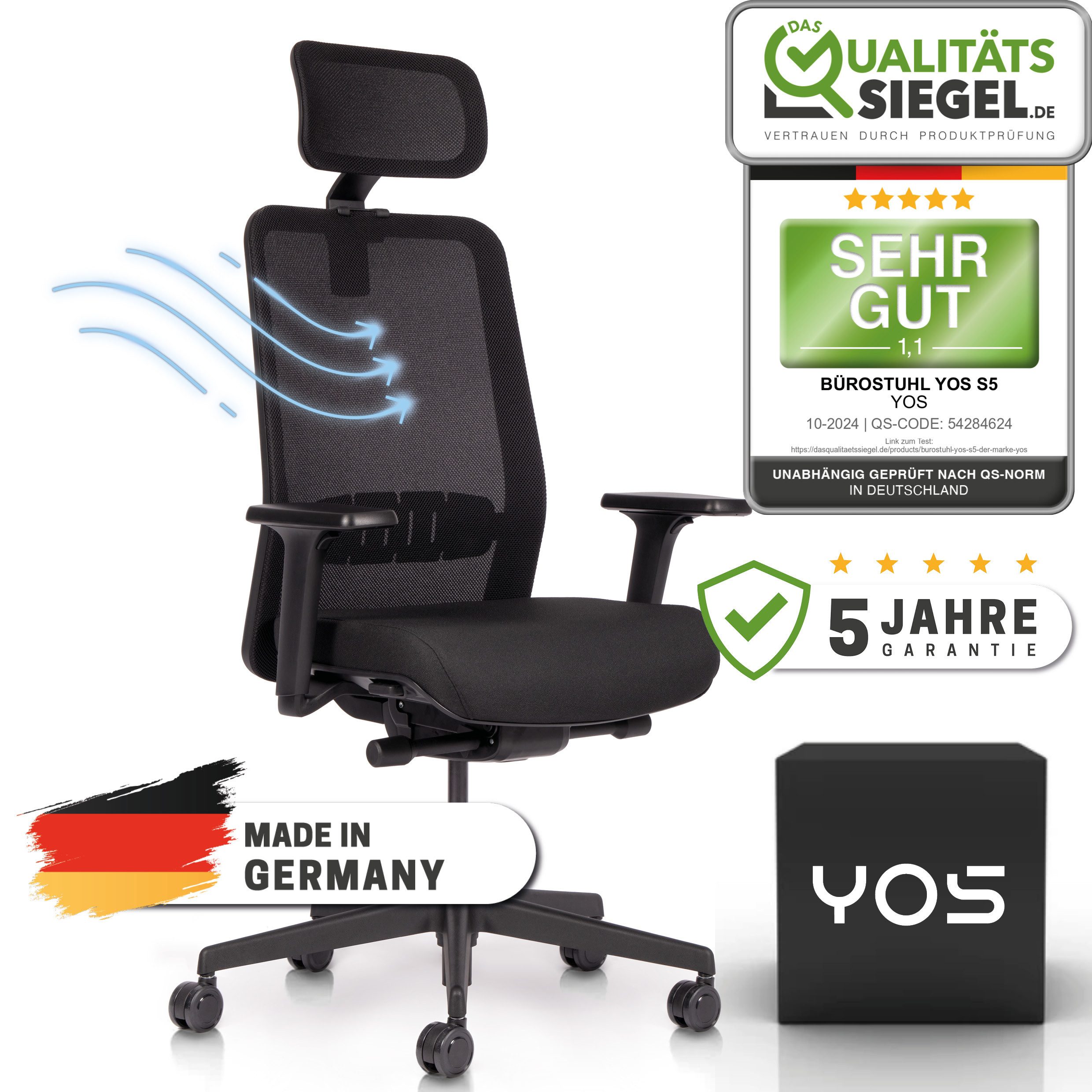 Bürostuhl YOS, integrierte Lordosenstütze günstig online kaufen