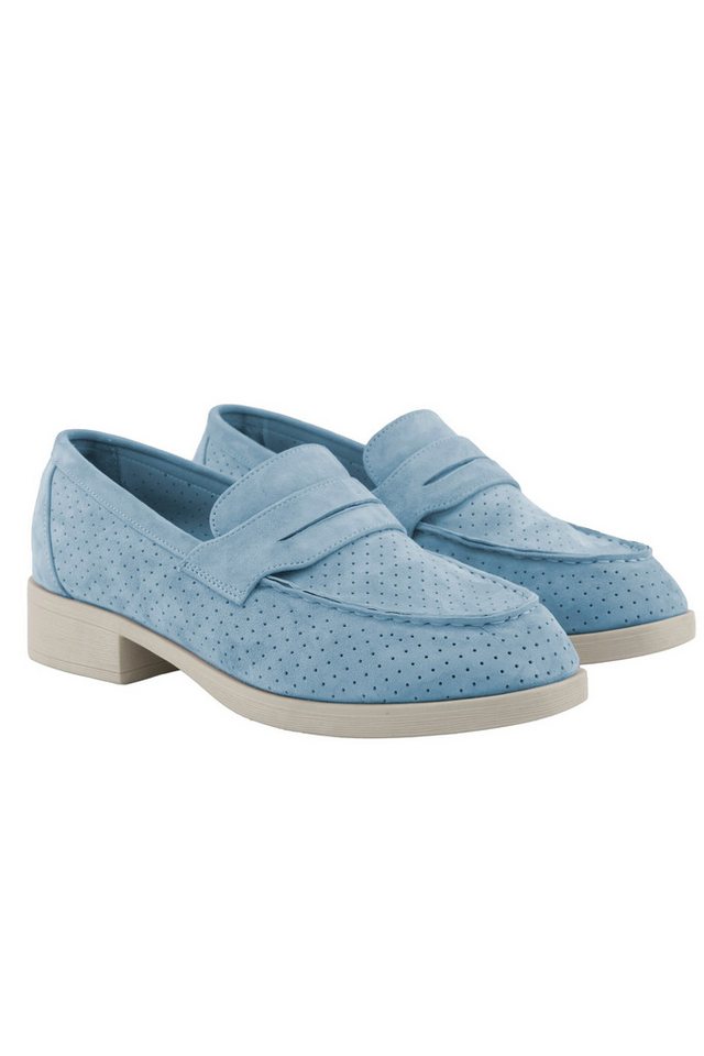 Ulla Popken Leder-Loafer Veloursleder Textilfutter Blockabsatz Mokassin
