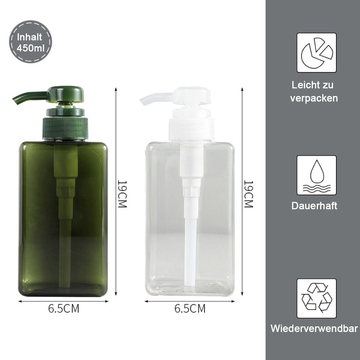 Seifenspender Shampoo,Dusche Seifenspender Jormftte Kunststoff, Pumpspender Transparent2 Plastik,für