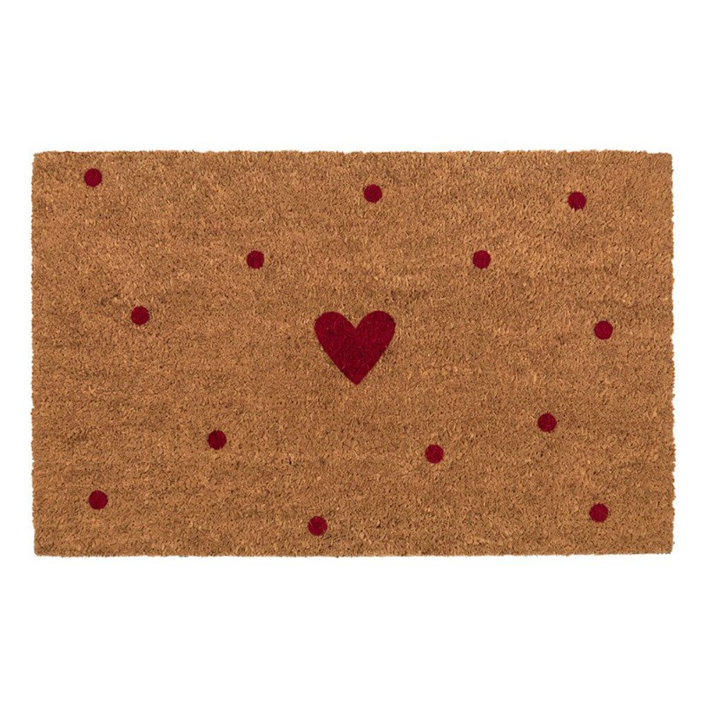 Clayre & Eef Fußmatte Fußmatte RED HEART natur rot mit Herz und Punkten Türmatte 75x45cm