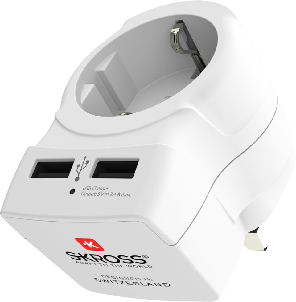 SKROSS Europe to UK USB Travel Adapter Reiseadapter, Schuko- oder Euro-Stecker