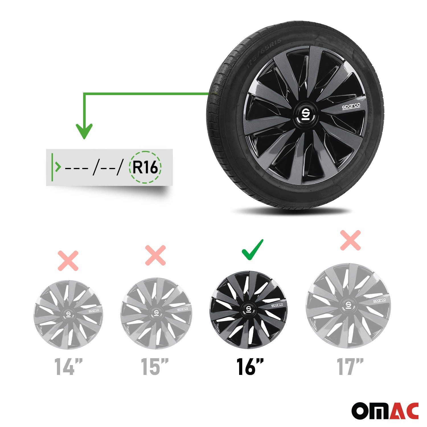 OMAC Radkappen Sparco 14 Zoll Roma Silber Grau 4tlg, (4-St) Einfache Installation, Haltbar
