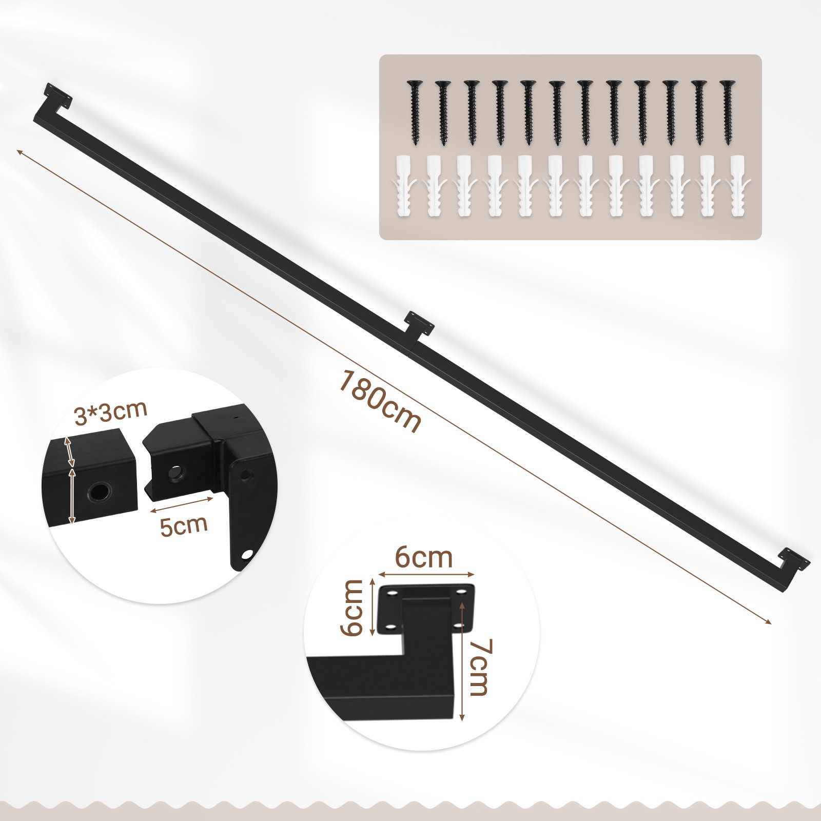 Clanmacy Treppengeländer 180 cm Schwarz, aus Eisen, 30 x 30 mm, zweiteilig, für Treppe und Flur