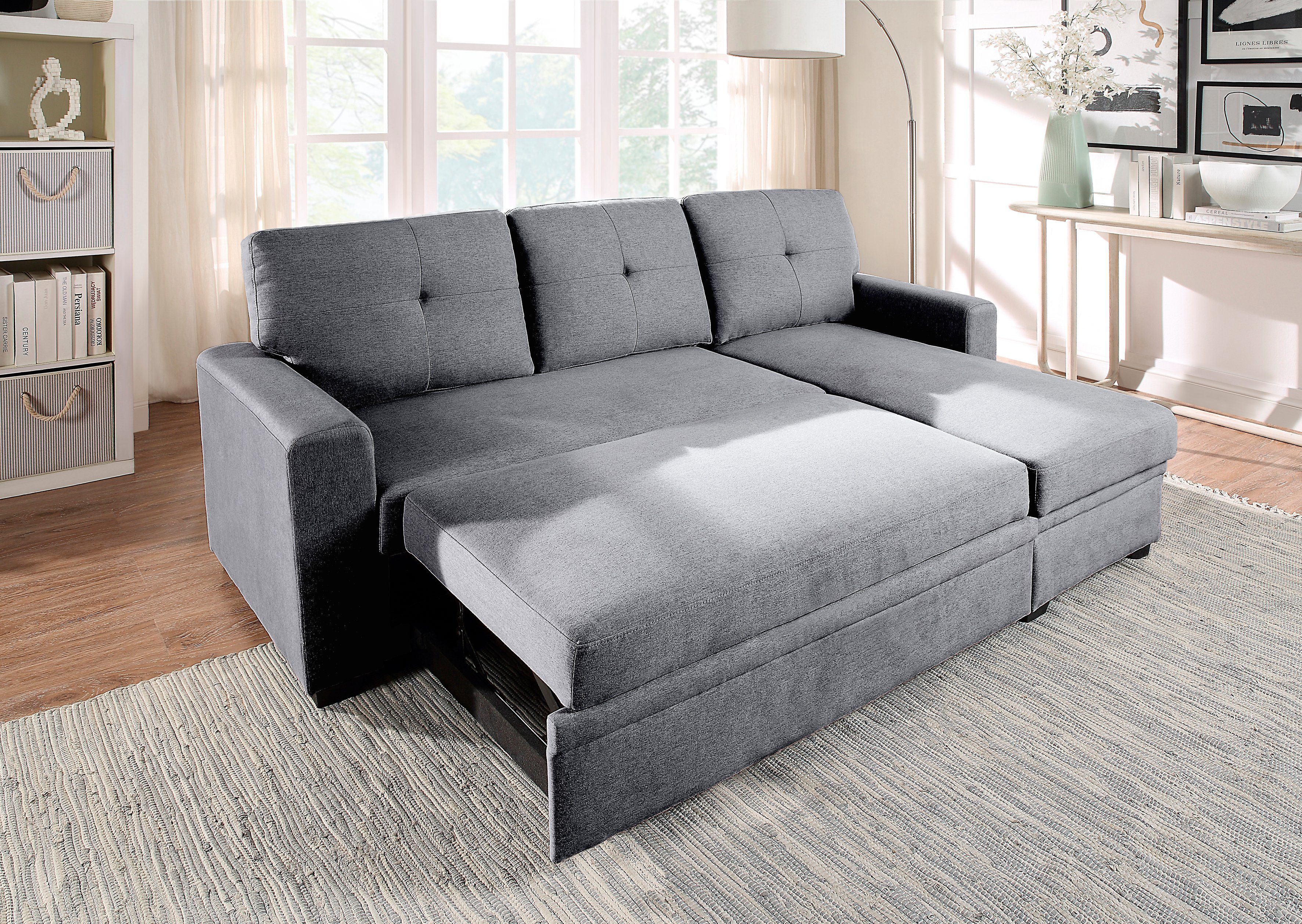 ATLANTIC home collection Ecksofa Gerrit, Schlafsofa, mit Bettkasten, Recamiere  rechts oder links montierbar