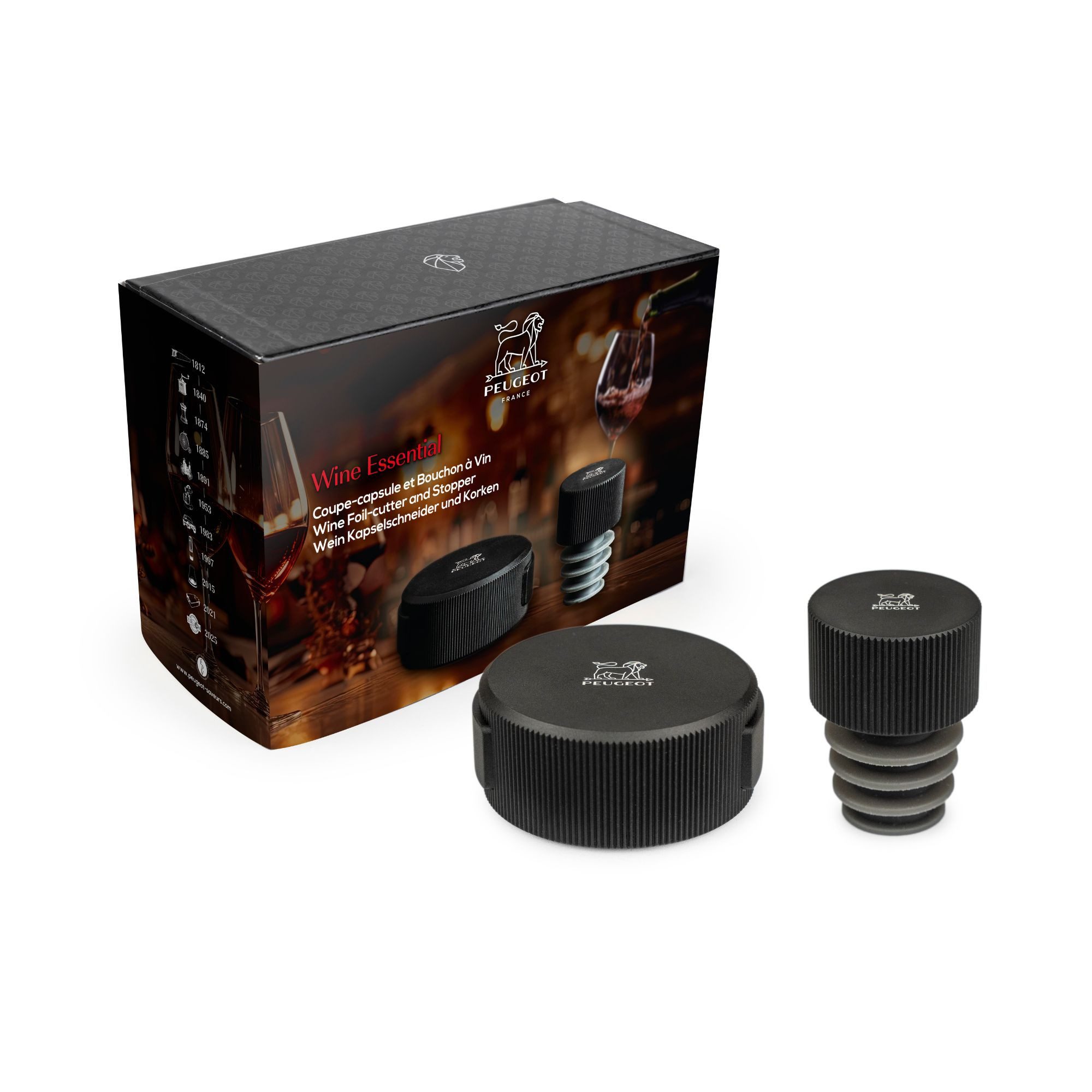 PEUGEOT Sommelier-Set Geschenkset WINE ESSENTIALS Folienschneider Verschlussstopfen Flaschen