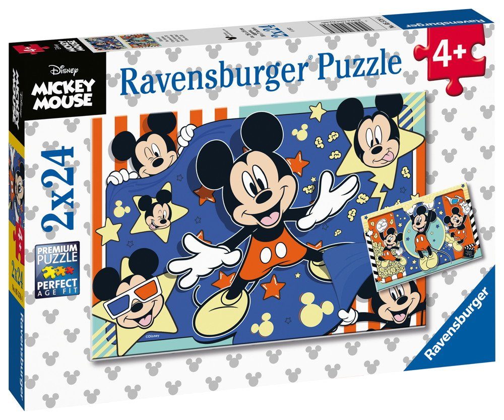 Ravensburger Puzzle 2 x 24 Teile Ravensburger Kinder Puzzle Mickey Mouse Film ab! 05578, 24 Puzzleteile