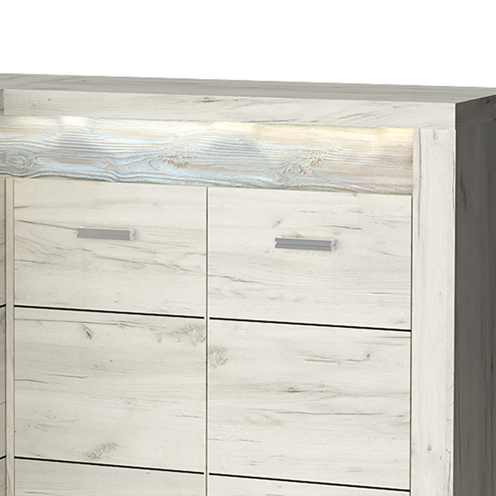 Lomadox Kommode INGENIO-161, Eckschrank Sideboard mit LED Beleuchtung modern in Esche weiß
