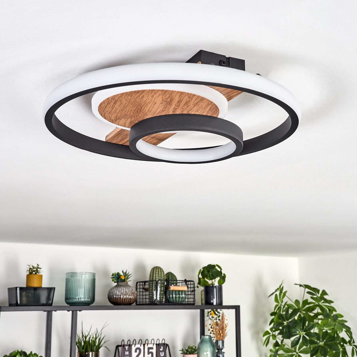 hofstein Deckenleuchte Deckenlampe aus Metall/Kunststoff in Schwarz/Holzoptik/Weiß, ohne Leuchtmittel, Leuchte im modernen Boho-Design, 24 Watt, 3000 Lumen – Bild 5 von 5