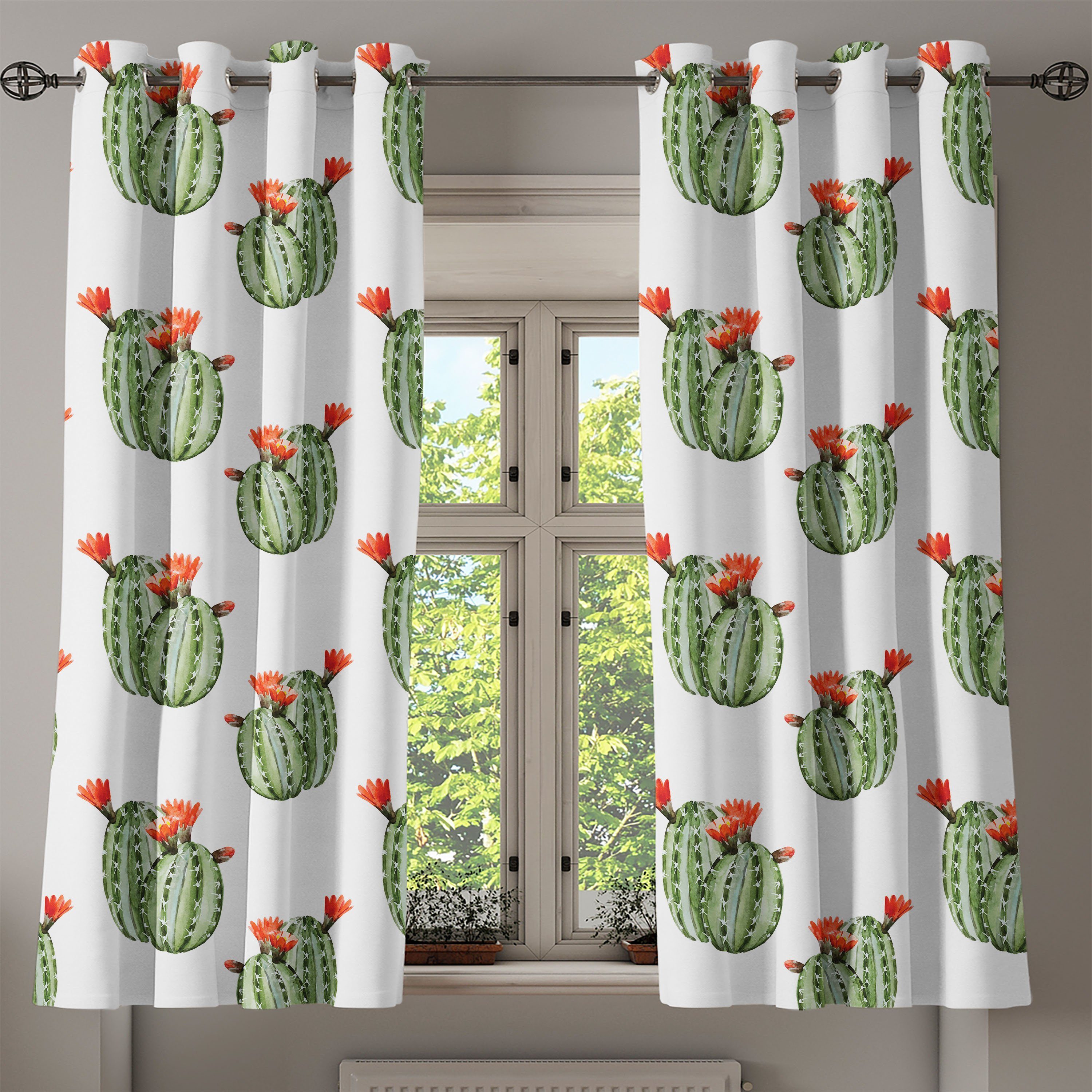 für 2-Panel-Fenstervorhänge Dekorative Kaktus-Anlage Schlafzimmer Wüste Abakuhaus, Wohnzimmer, Gardine Mexikaner