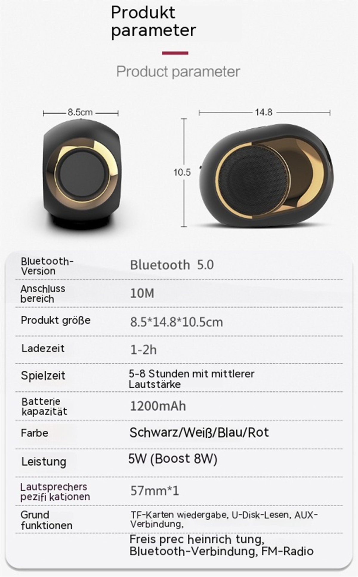 carefully Tragbarer Weiß kabelloser Stereo-Bluetooth-Außenlautsprecher (5 Bluetooth-Lautsprecher W) selected