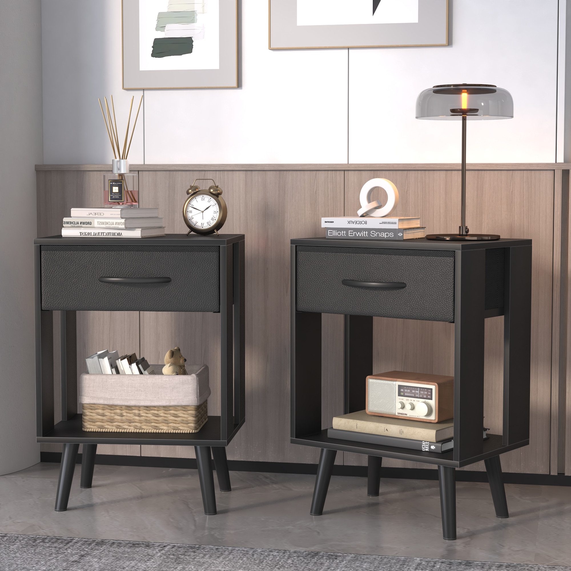 OYRREU Nachttisch Set mit Schubladen, 2 platzsparende Nachtkommoden, OTTO'S CHOICE (Holzoptik 40x30x60 cm, Nachtschrank-Set 2-tlg. Kombination), 2er Beistelltisch platzsparendes Design, harmonisch