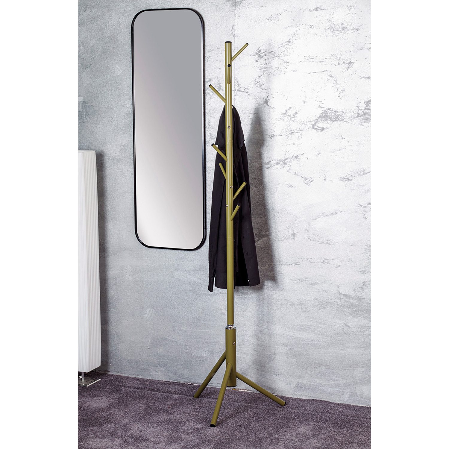 HAKU Garderobenständer Garderobenständer grün - Kleiderständer, Metall - H 173 x Ø 48 cm, (1xGarderobenständer, Hakenständer - Aufhängeständer), Garderobenständer aus Metall, Kleiderständer, Standgarderobe