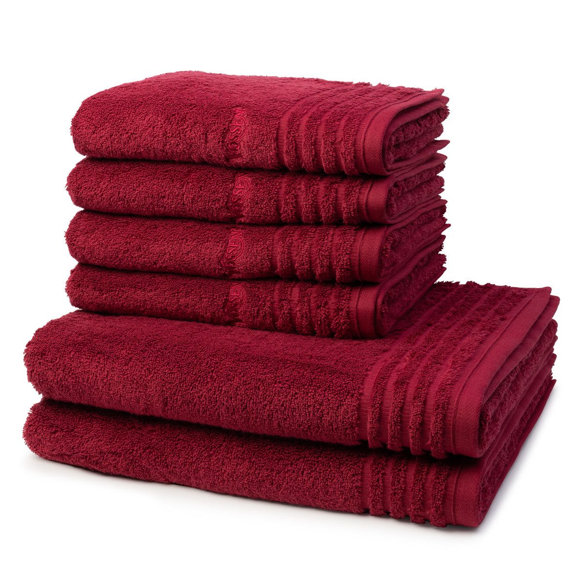 Lot 4 Serviettes Toilette Vossen Vienna Style Supersoft 50x100 Cm - Coton Moelleux Rubis