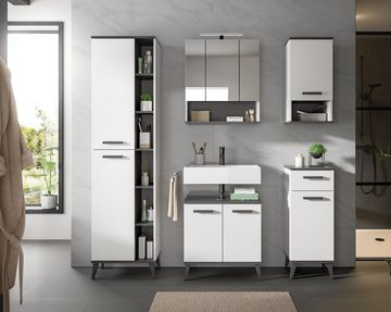 xonox.home Badezimmer-Set Rocket, (5-teiliges Badezimmer in weiß mit grau Anthrazit), skandinavisches Design, mit extra viel Stauraum