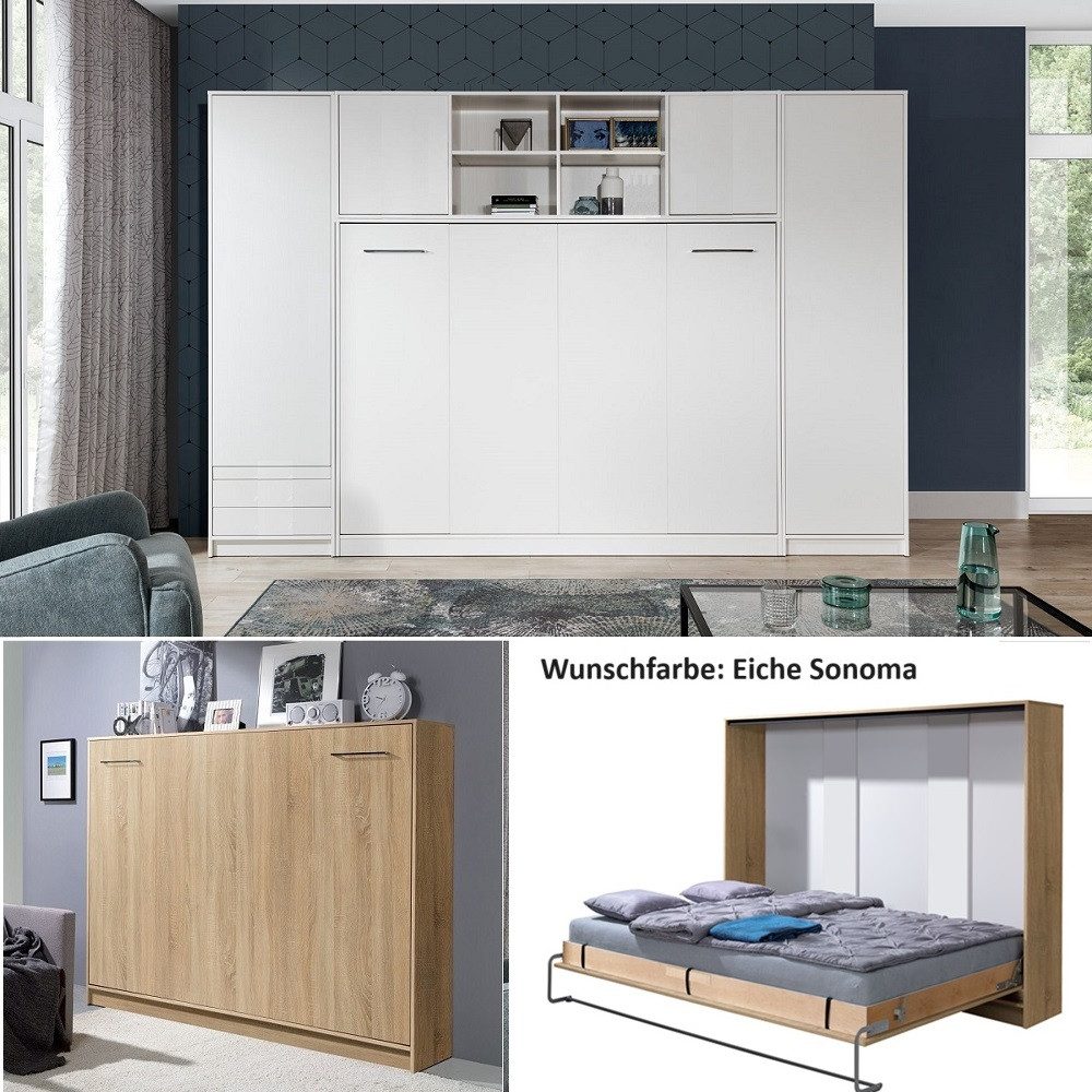 QMM TraumMöbel Schrankbett Wandbett HB 140x200 mit 2 Schränken & Aufsatz (M günstig online kaufen