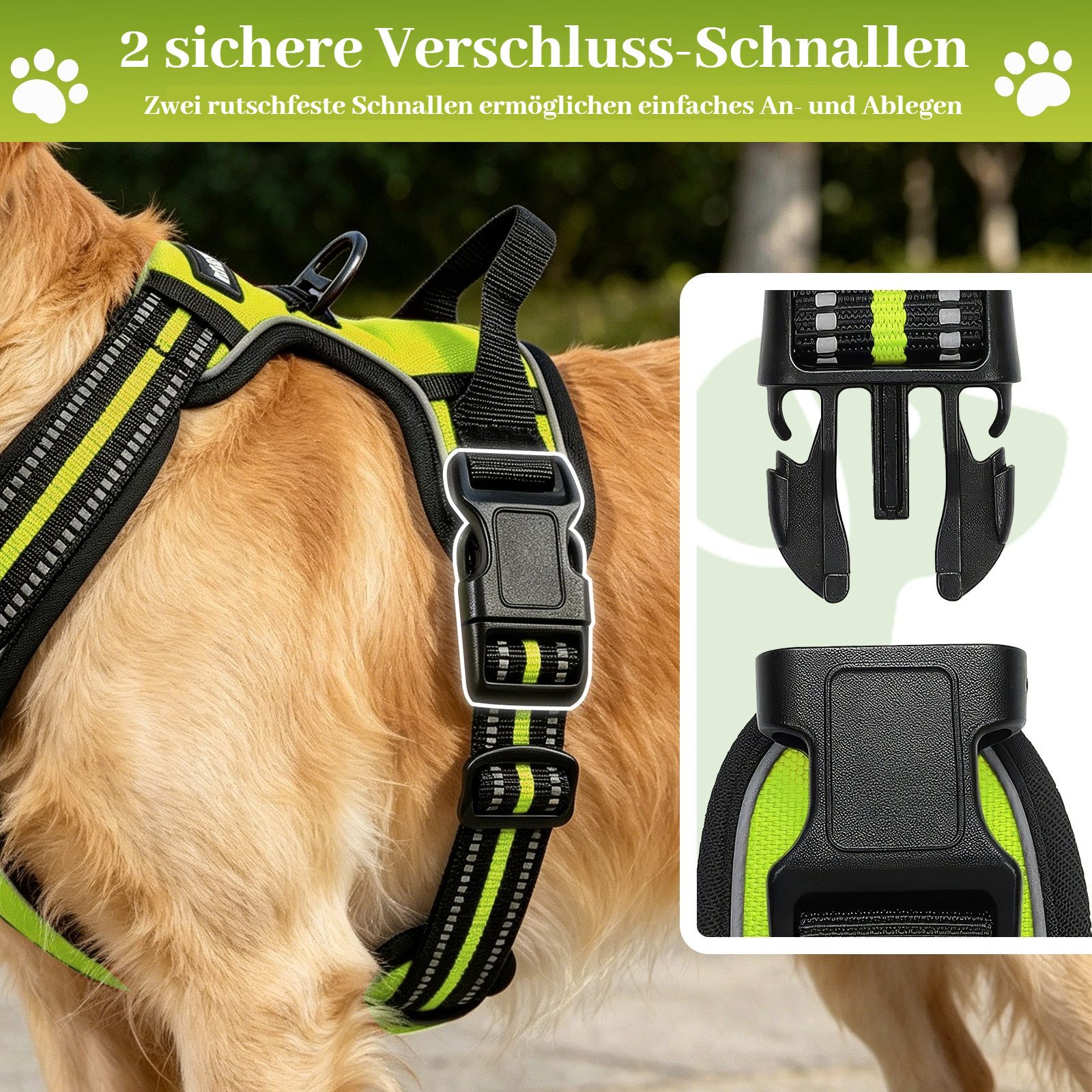 BlingBin Hunde-Geschirr Antizug Hundegeschirr mit Leine, Anti Zieh Geschirr für Hunde, Nylon und Polyester, Atmungsaktives und Reflektierendes Brustgeschirr für Mittelgroße Hunde