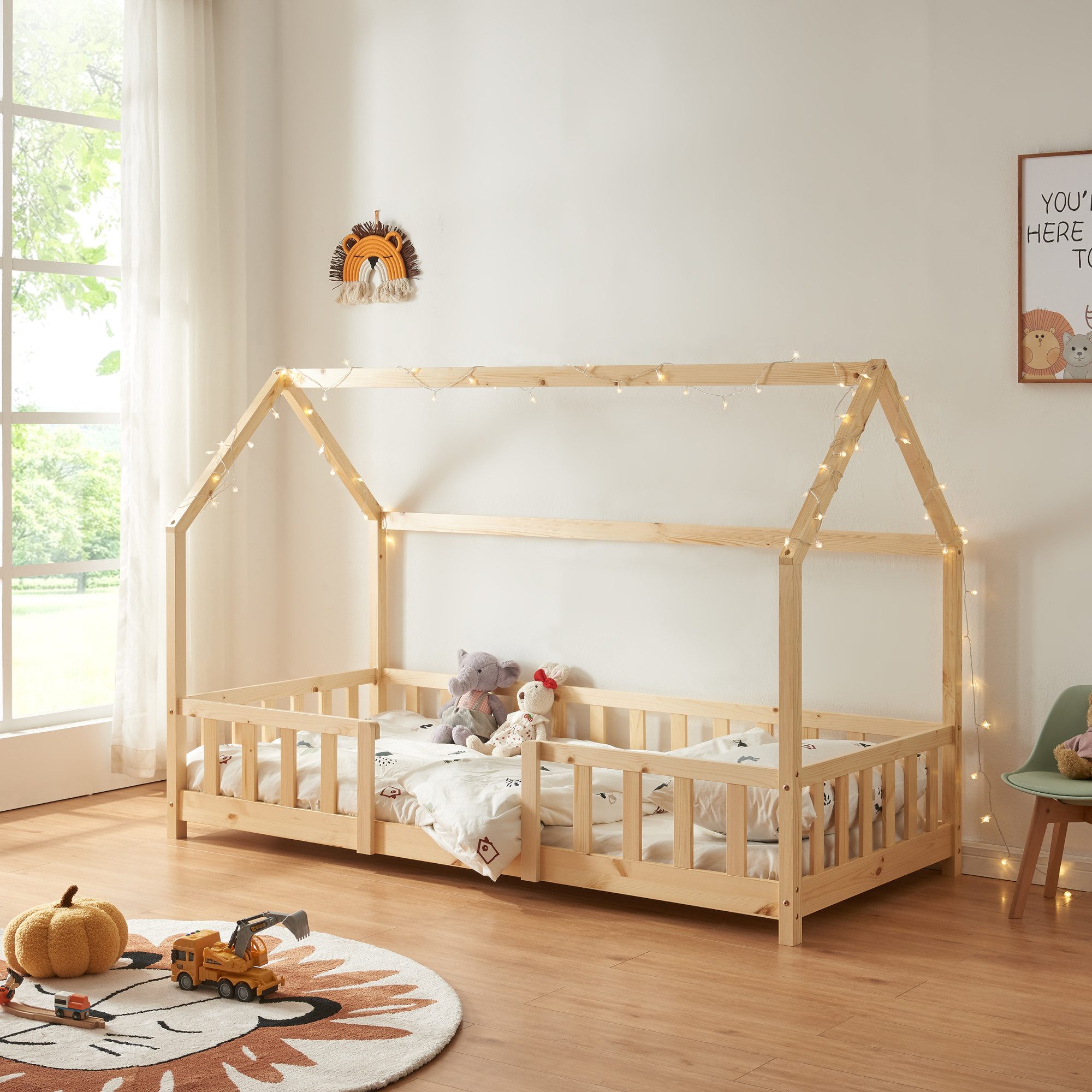 en.casa Kinderbett, »Sisimiut« Haus-Optik mit Rausfallschutz 90x200cm Holz günstig online kaufen