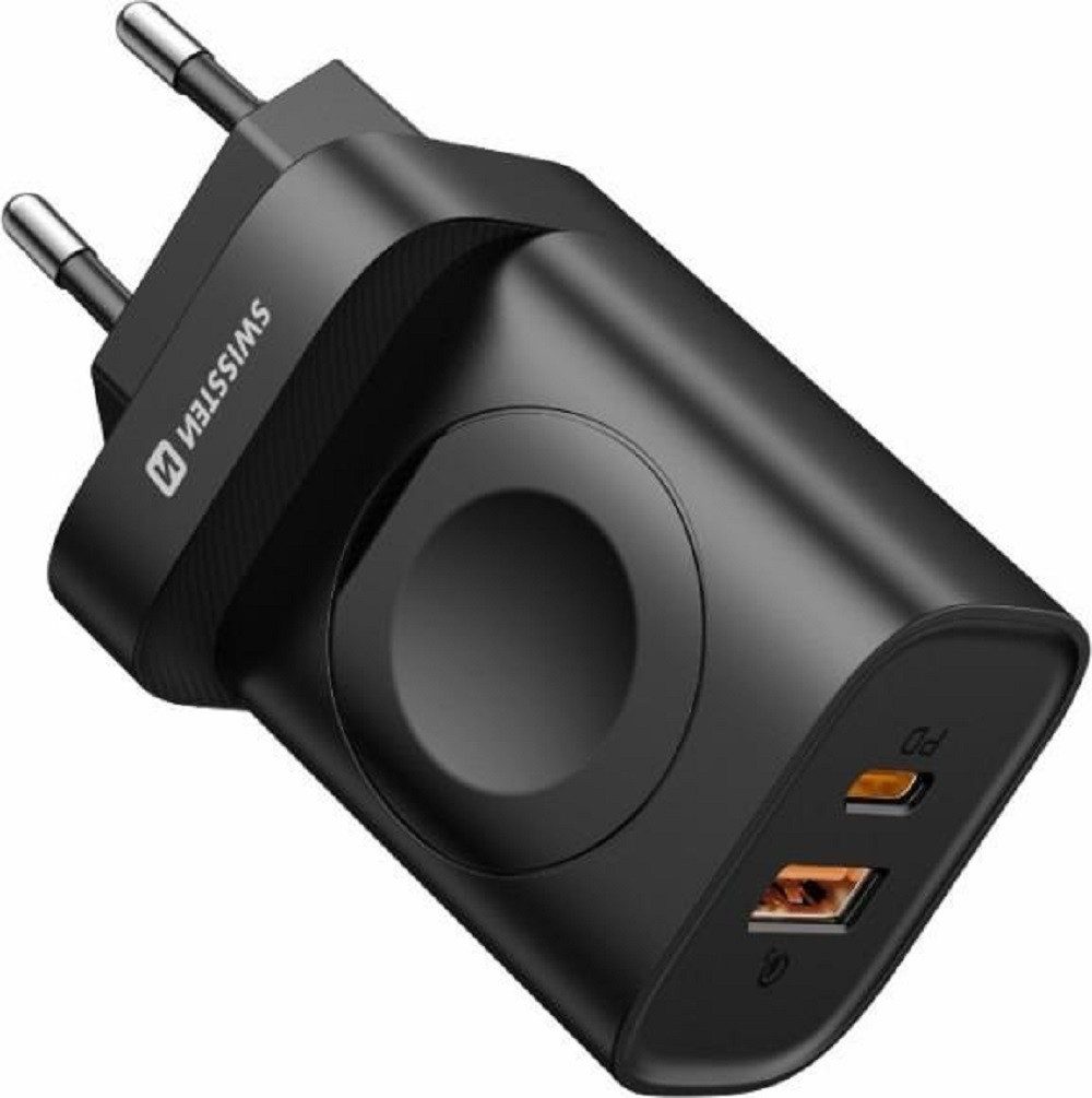 SWISSTEN 22.5W Schnell-Reiseladegerät USB-A / USB-C / iWatch Smartphone-Ladegerät