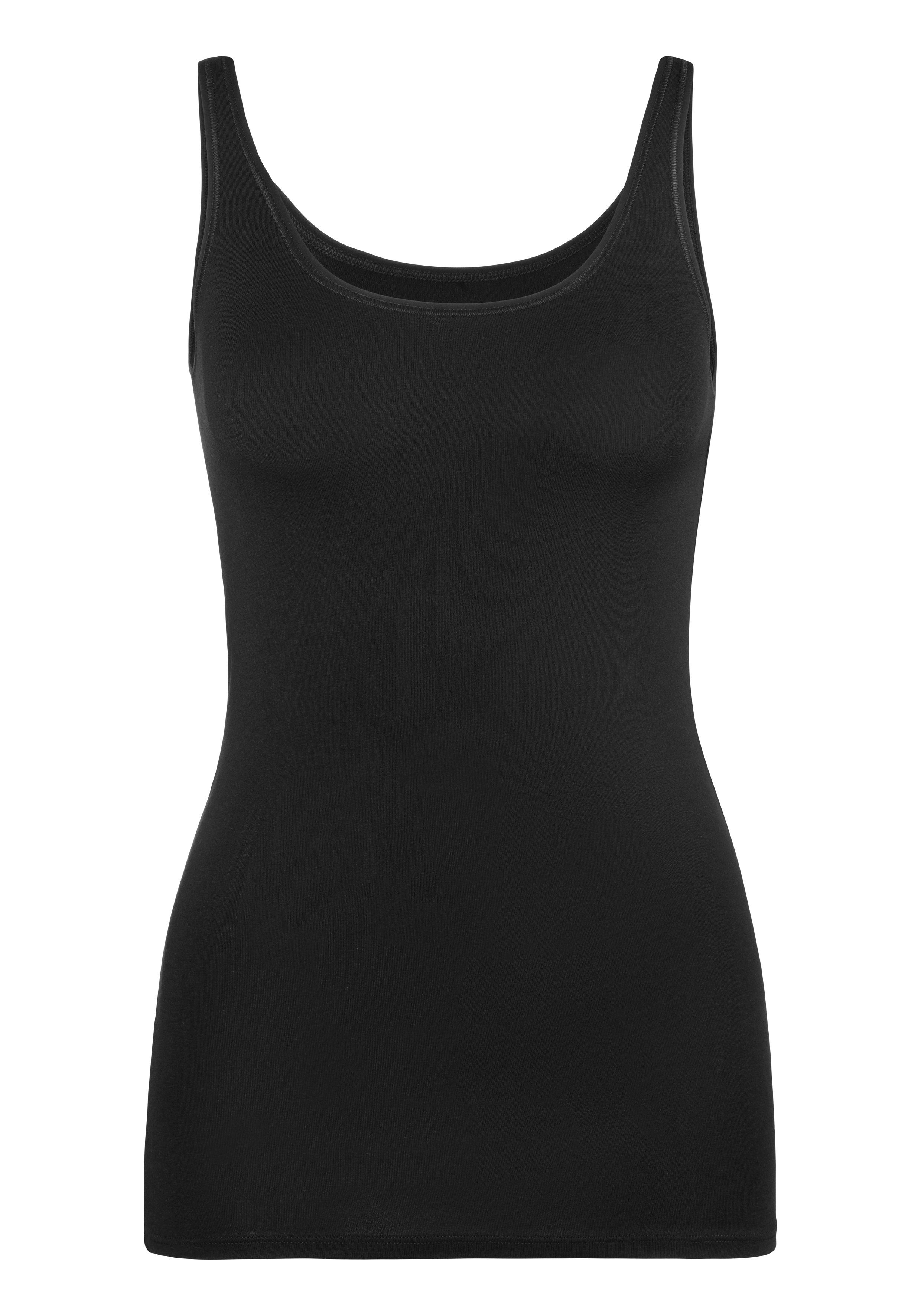 Schiesser Unterhemd (2er-Pack) Single-Jersey-Qualität mit elastischer schwarz/sand