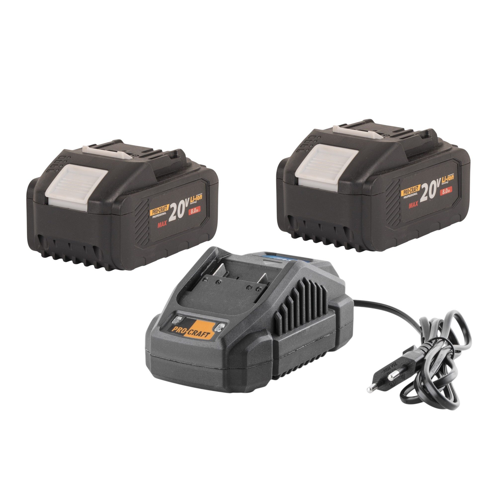 PRO CRAFT Procraft Starter Pack 20 V 20/2.4A Ladegerät + 2x 20/8 Akku 8,0 Ah Schnelllade-Gerät