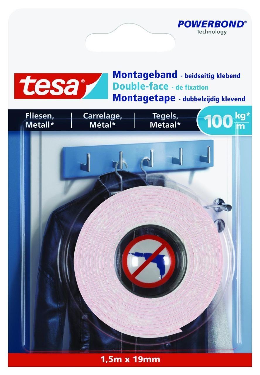 tesa Montagekleber tesa Montageband 1,5 m x 19 mm, weiß