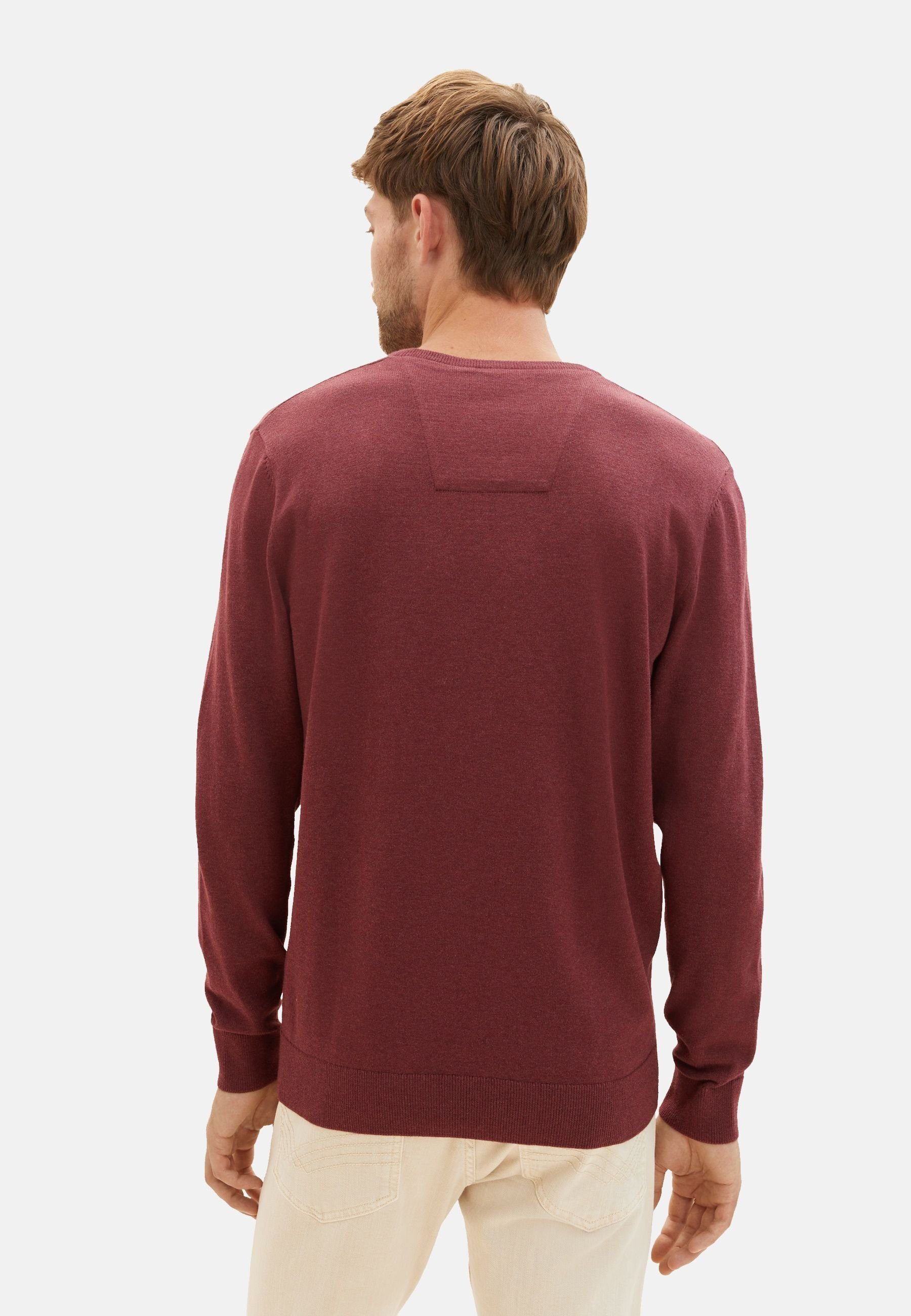 Sweatshirt dunkelrot (1-tlg) TOM Sweatshirt Rippbündchen meliert mit TAILOR Pullover