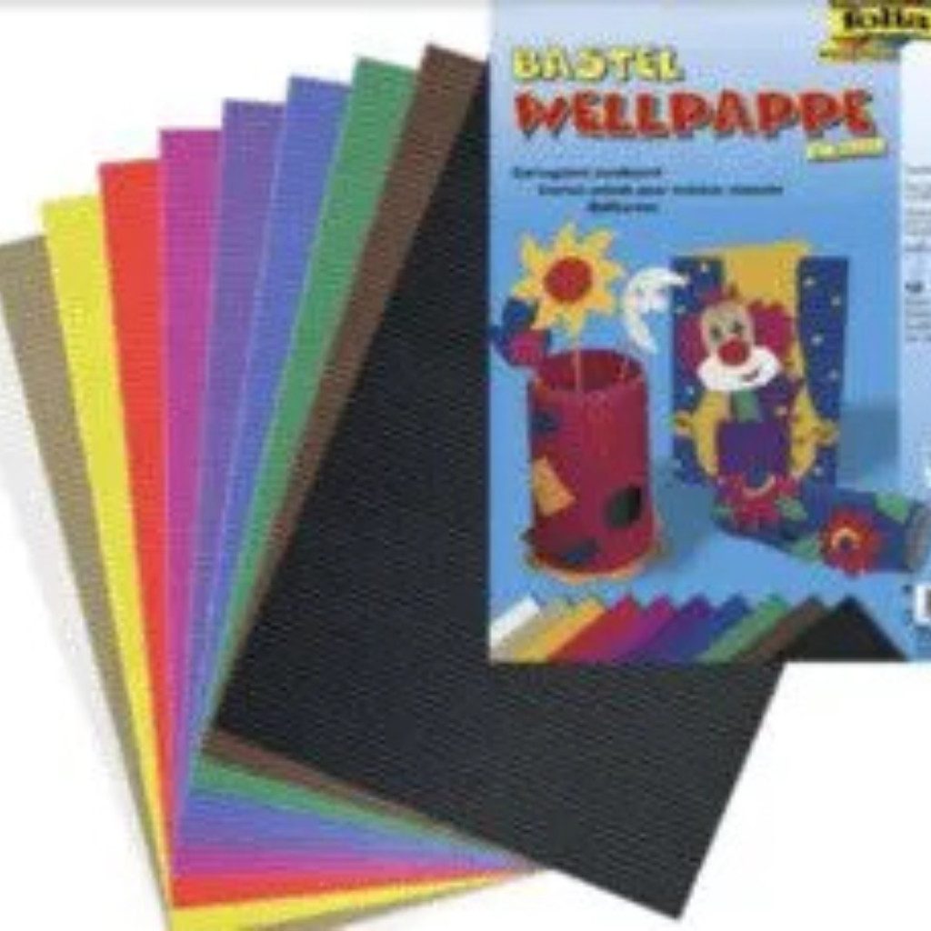 Folia Bastelkartonpapier Bastelwellpappe Folia 10 Farben, Set besteht aus 10 Pappblättern