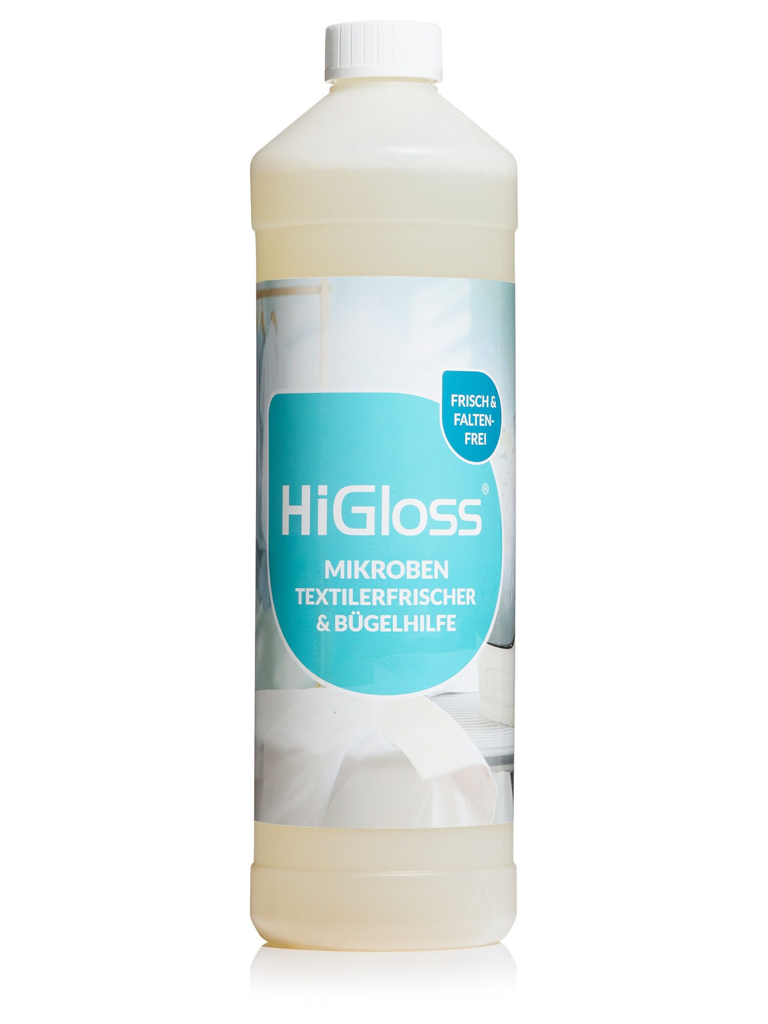 HiGloss Bügelspray Textilerfrischer und Bügelhilfe, faltenfrei, 1000 ml + Sprühflasche, 2 St., entfernt Gerüche, glättet Falten - inkl. Sprühflasche