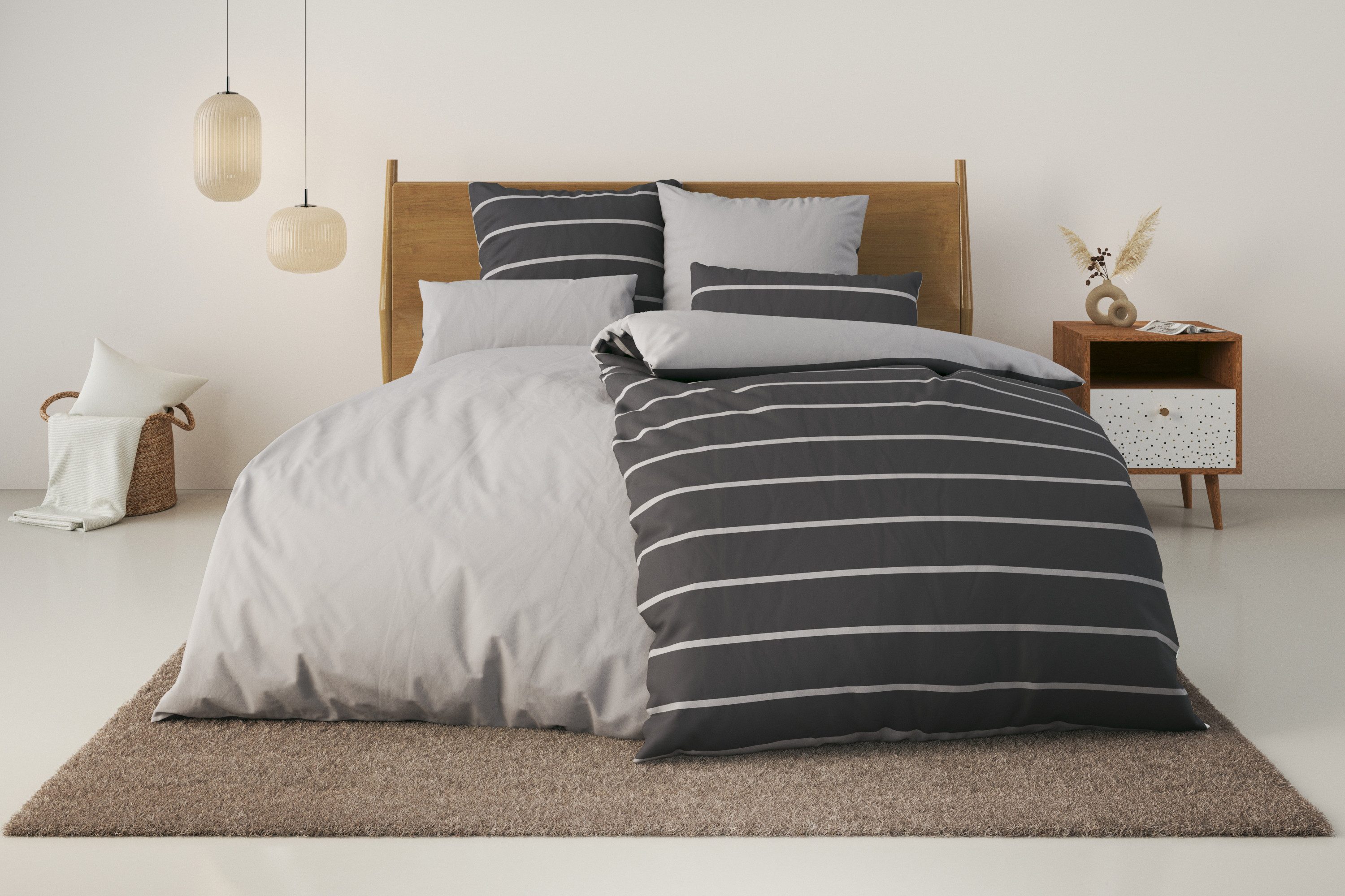 OTTO home Bettwäsche Katja, Linon, 2 teilig, Bettwäsche aus Baumwolle, Bettwäsche mit Streifen-Design, Wendeoptik