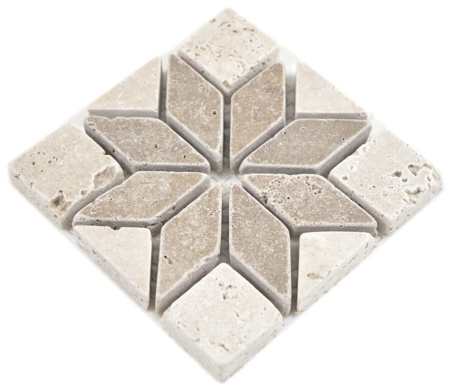 Mosani Mosaikfliesen Mini Naturstein Einleger Travertin beige elfenbein walnussbraun