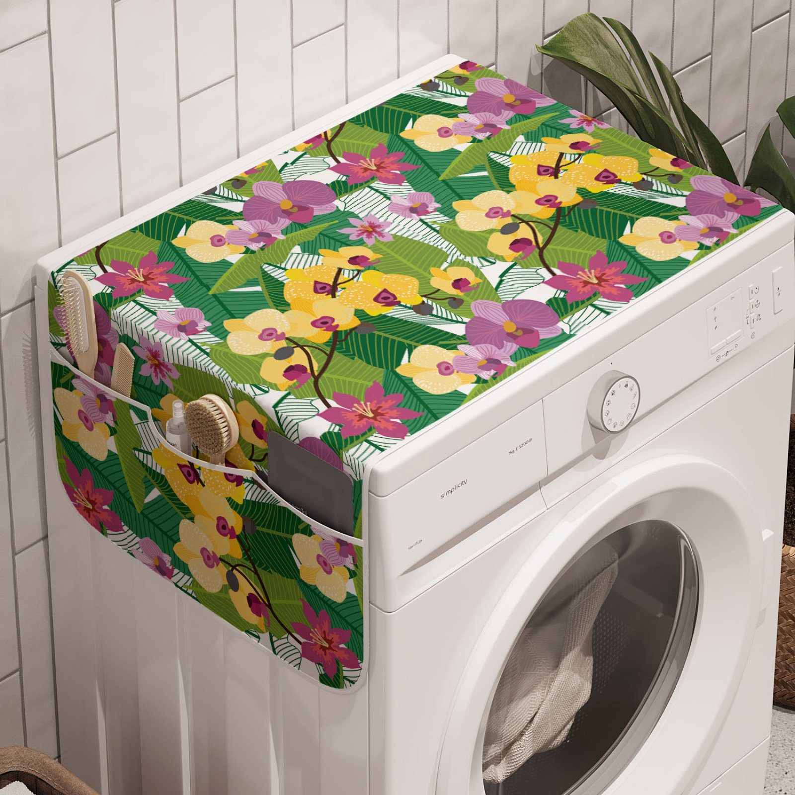 Abakuhaus Badorganizer Anti-Rutsch-Stoffabdeckung für Waschmaschine und Trockner, Aloha Hawaiische tropische Blumenblatt