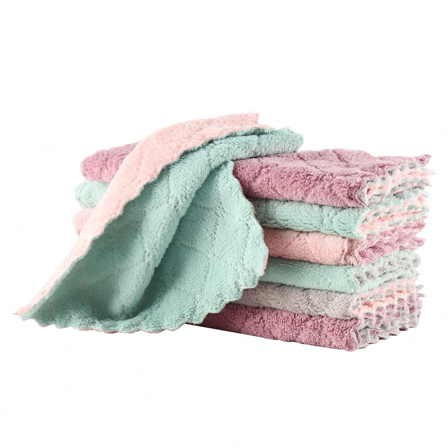 Kaket Geschirrtuch 12er Set, Größe 16x27 cm, Premium Qualität, (3x Rosabraun * 3x Violettbraun * 3x Rosagrün * 3x Grüngrau, 12-tlg), Ideal als Küchentuch und Grubentuch mit hoher Wasseraufnahme