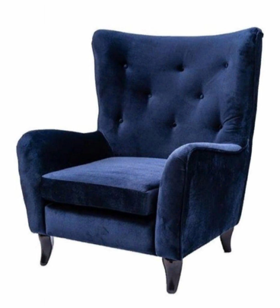 JVmoebel Chesterfield-Sessel, Chesterfield Blau Möbel Couchen Textil Samt Sessel Wohnzimmer Moderne Stoff