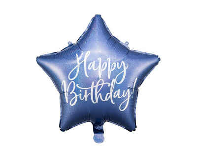 partydeco Luftballon, Folienballon Stern mit Schriftzug Happy Birthday 40cm blau